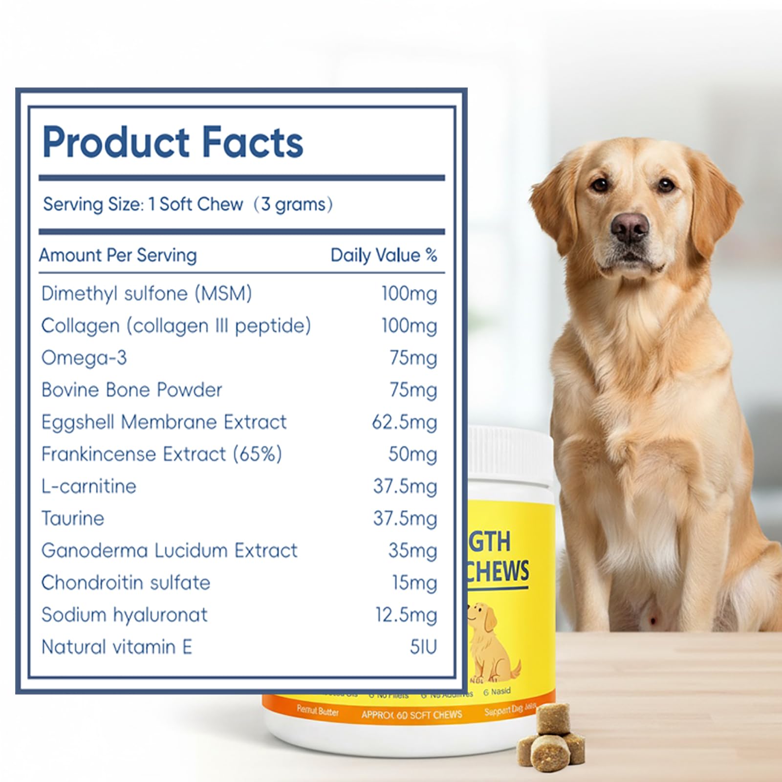 Dotkara etiqueta ingredientes MSM y colágeno refuerza salud articular.