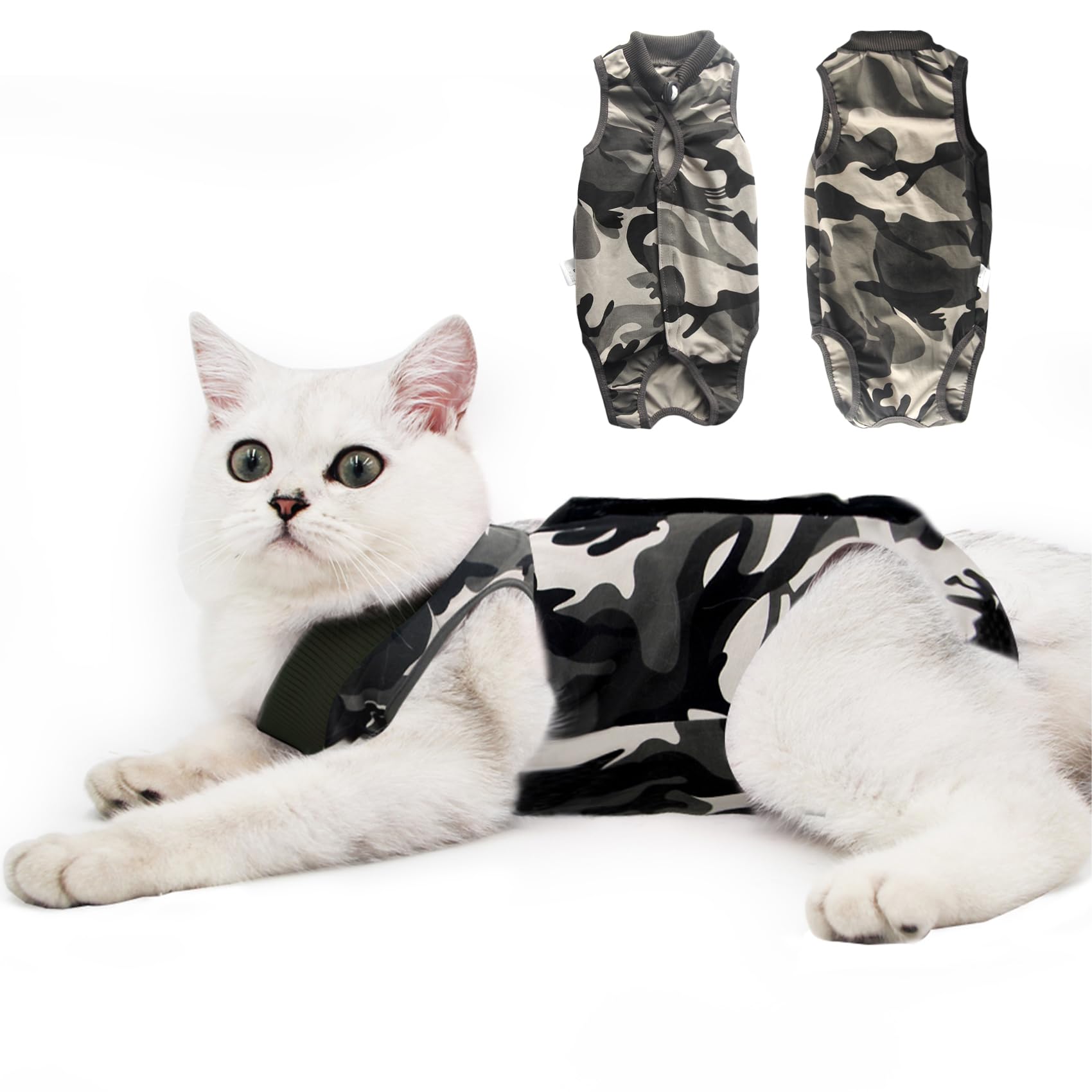 DOTON traje de recuperación para gato, camuflaje frontal, cómodo postoperatorio.