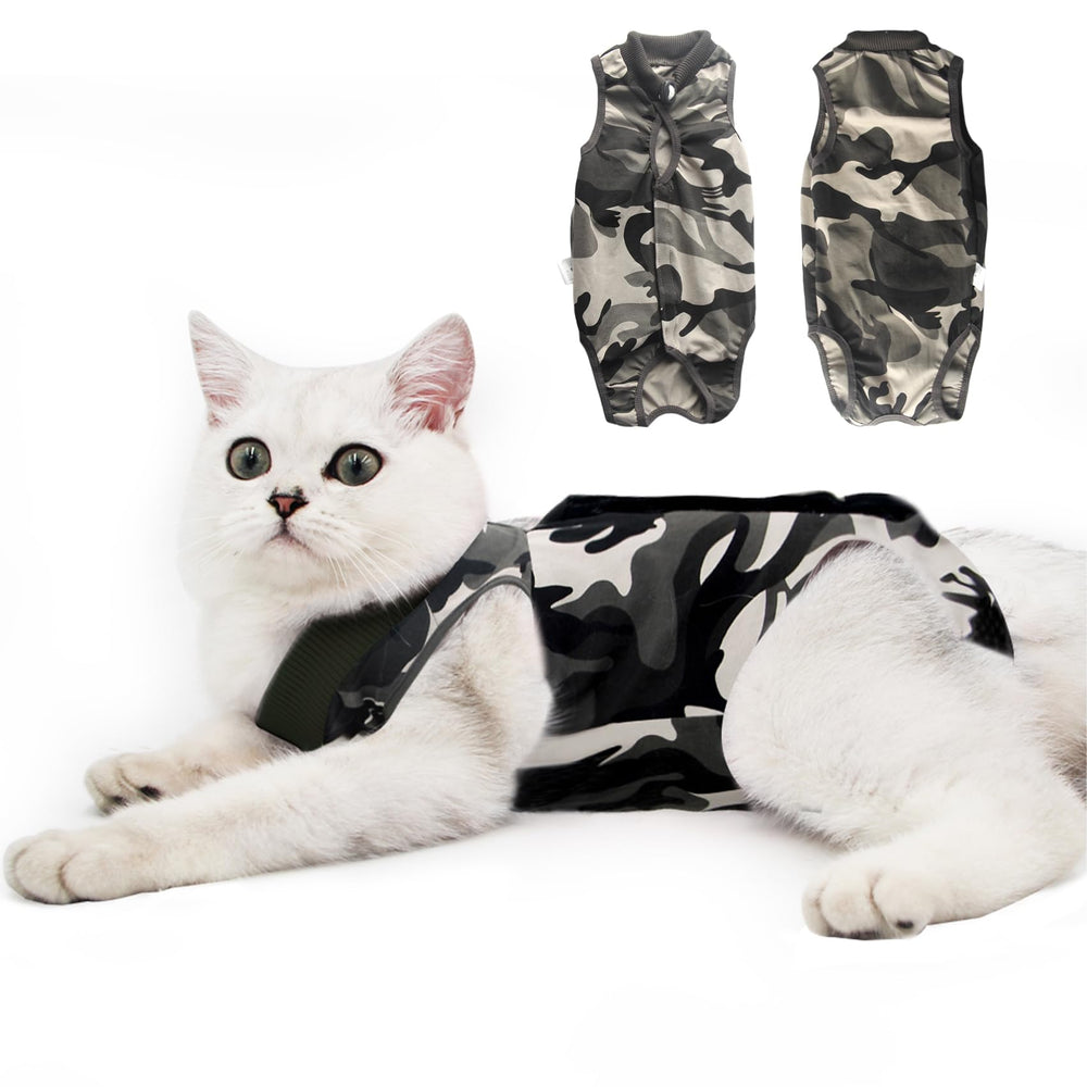 DOTON traje de recuperación para gato, camuflaje frontal, cómodo postoperatorio.