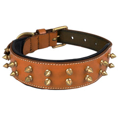 DowgClub collar de cuero con pinchos, detalle del cuero a grano completo, durabilidad.
