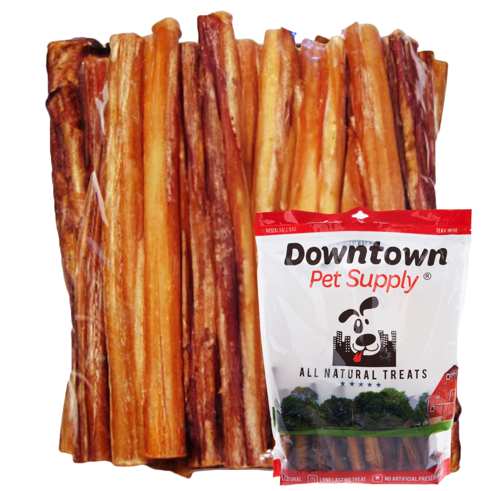 Downtown Pet Supply palito bully 12 pulgadas en paquete, snack duradero para perros grandes.