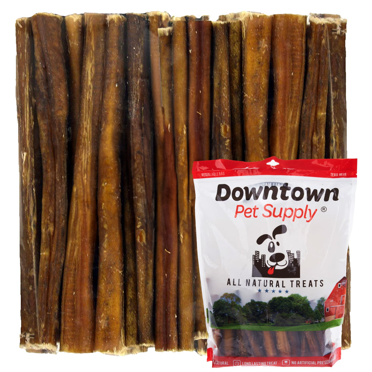 Downtown Pet Supply Bully Sticks Paquete 12 Unidades: masticables sin hueso para perros pequeños.