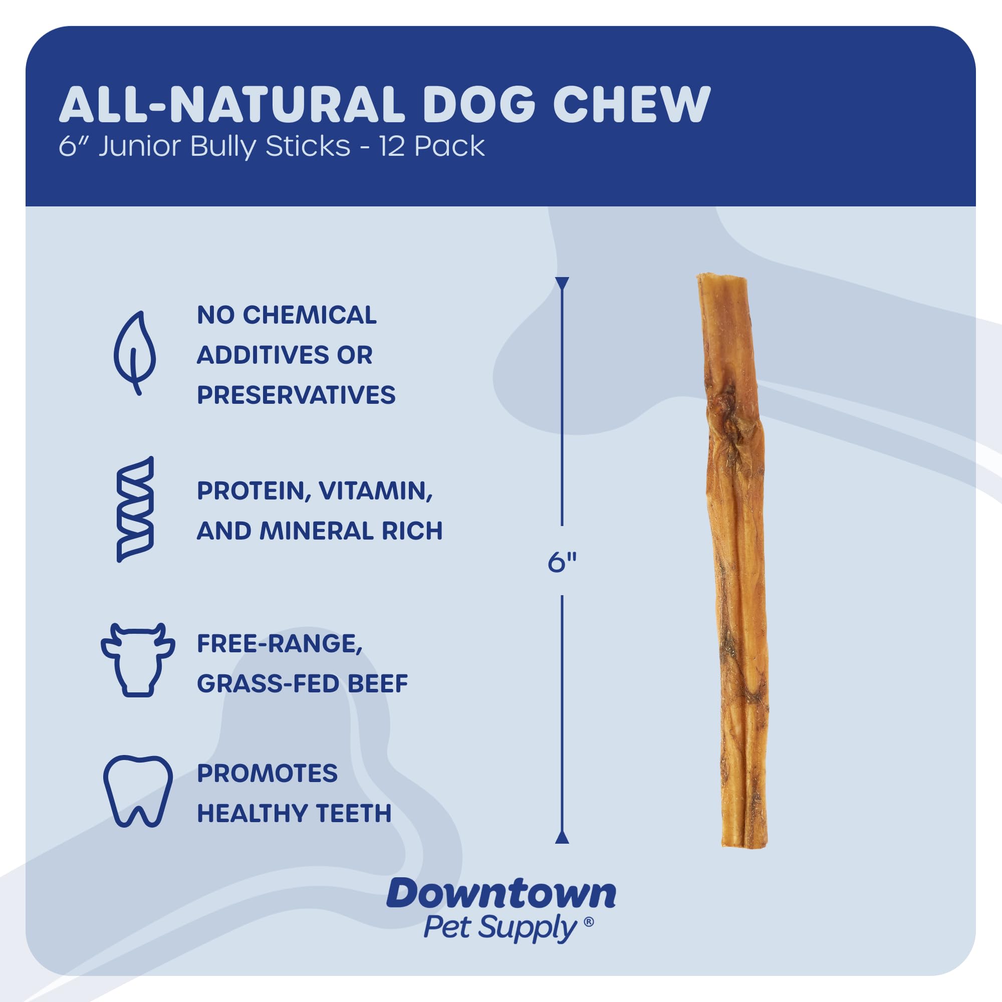 Downtown Pet Supply Bully Sticks Tamaño Junior 6 Pulgadas: sabor natural para perros pequeños.