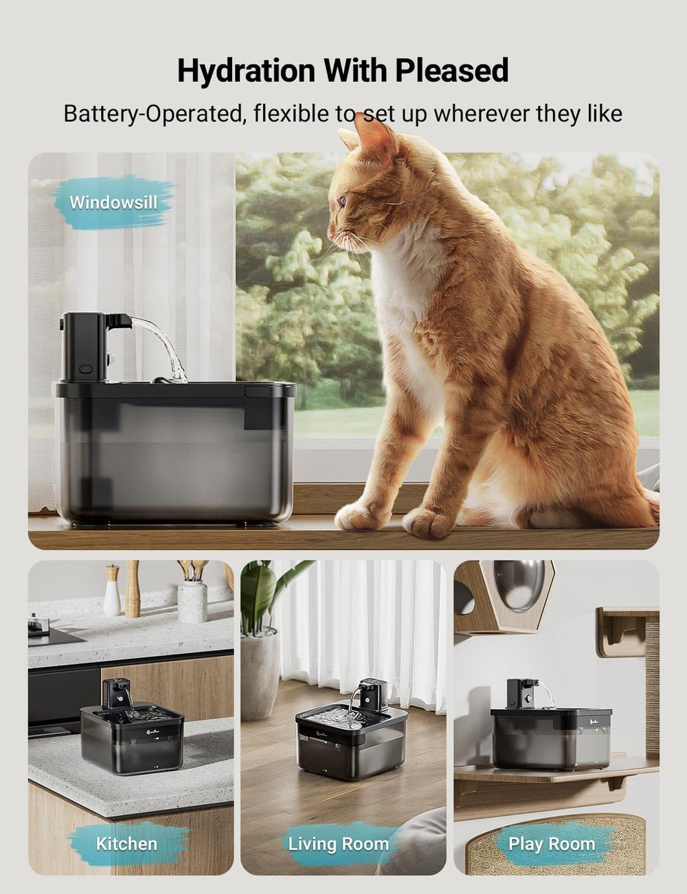 DownyPaws batería recargable de 4000 mAh garantiza suministro continuo de agua.