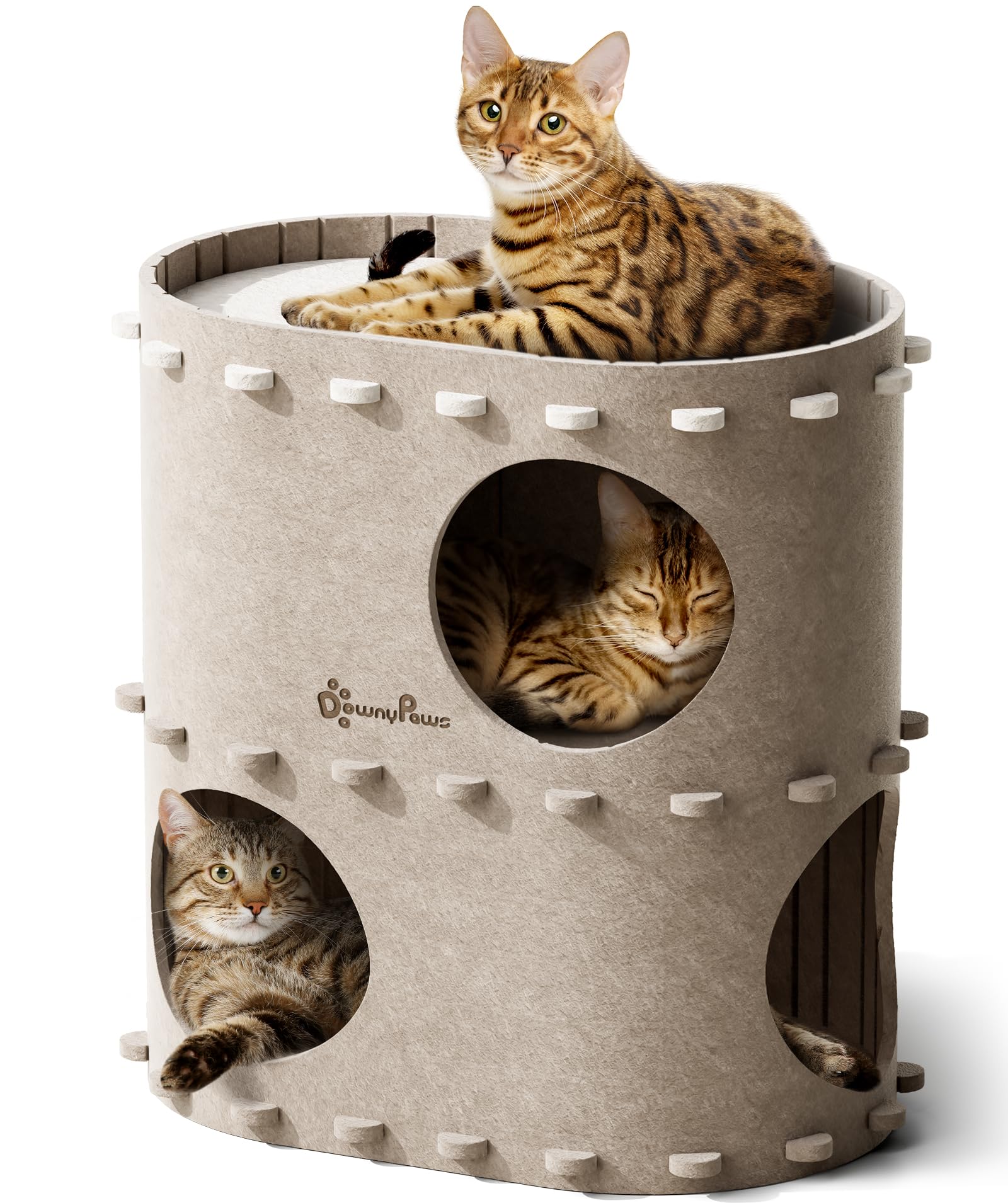 DownyPaws Casa Gato interior dos niveles, ideal para varios felinos.