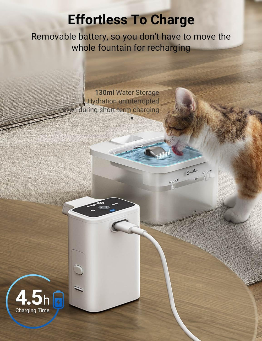 Modo temporizador DownyPaws libera agua cada 15 minutos.