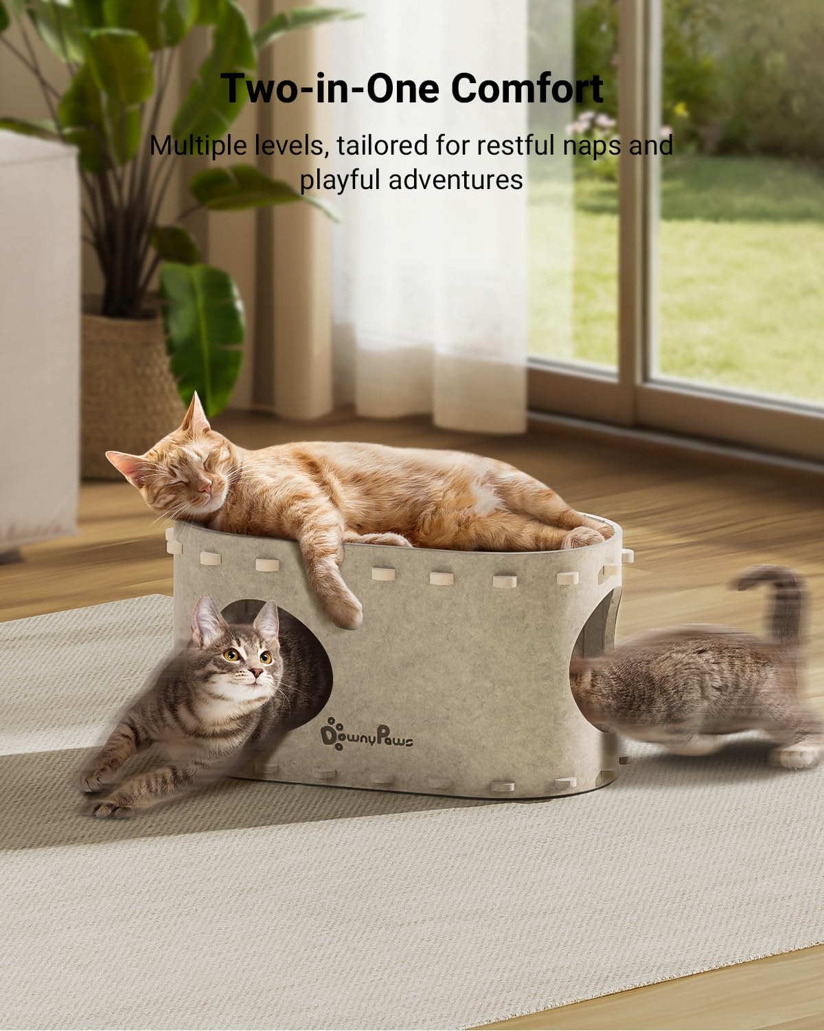DownyPaws PeekaPurr con dos niveles para convivencia entre varios gatos