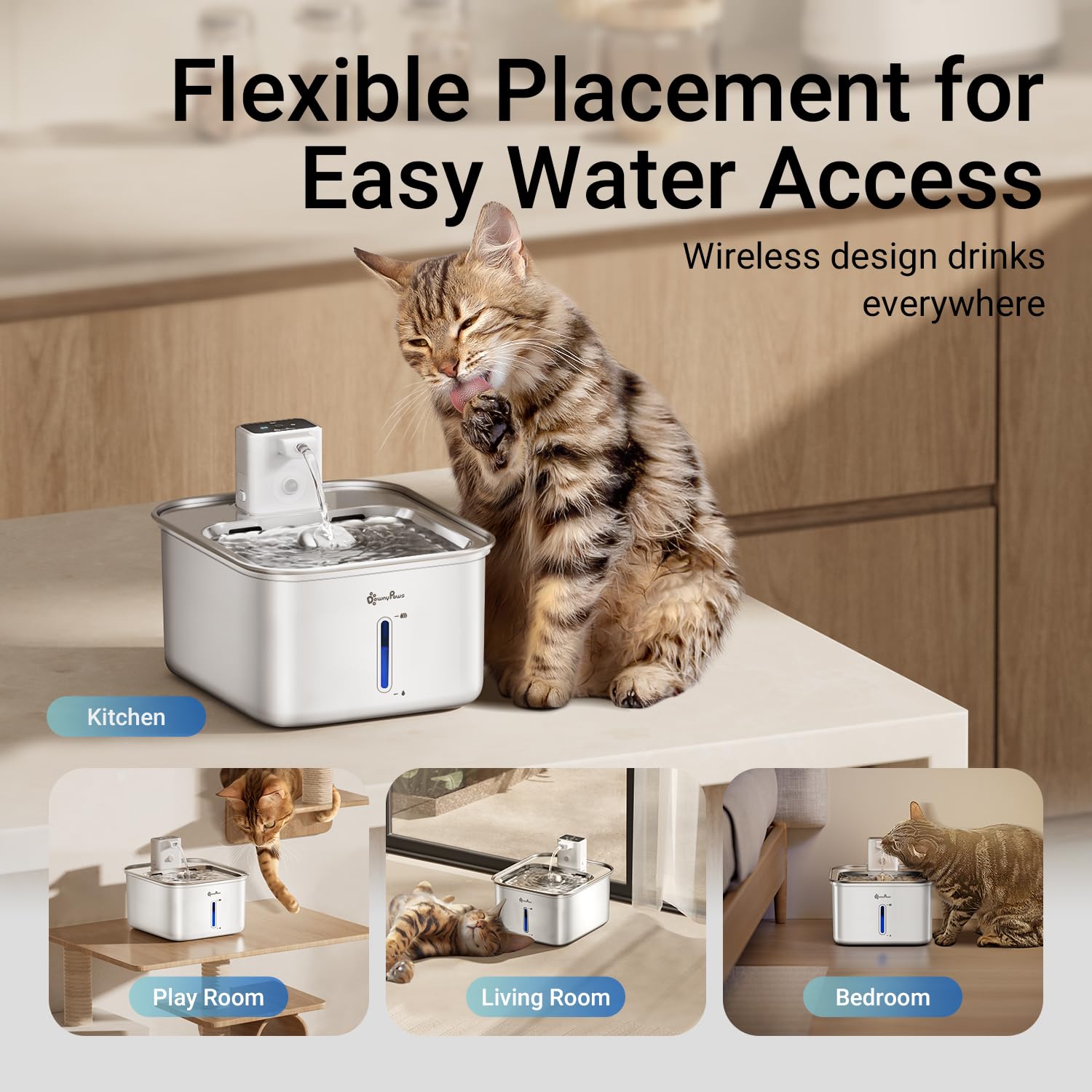 DownyPaws sensor de movimiento activa el flujo para beber más fácil.