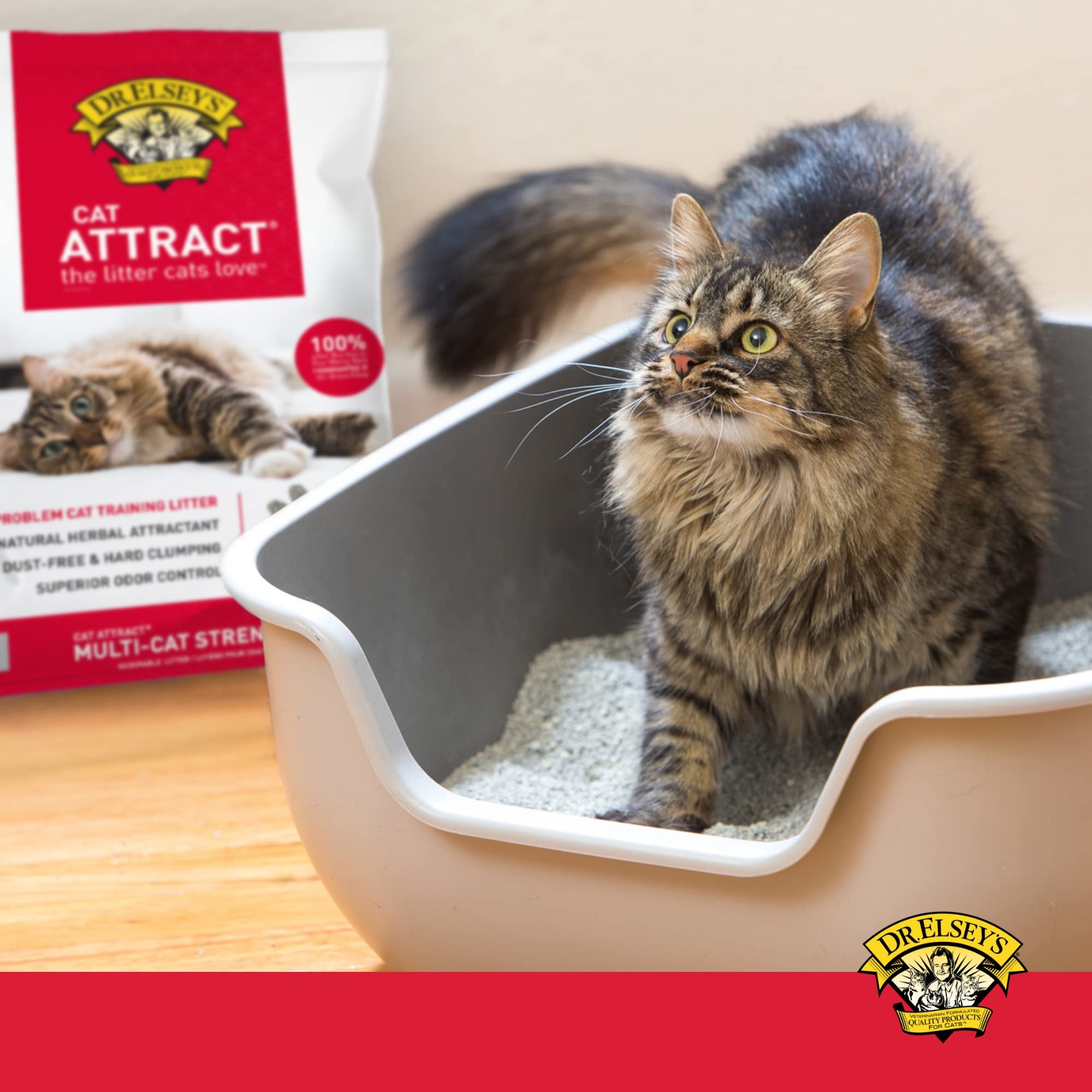 Dr. Elsey's Cat Attract, polvo bajo que reduce la dispersión durante la limpieza.