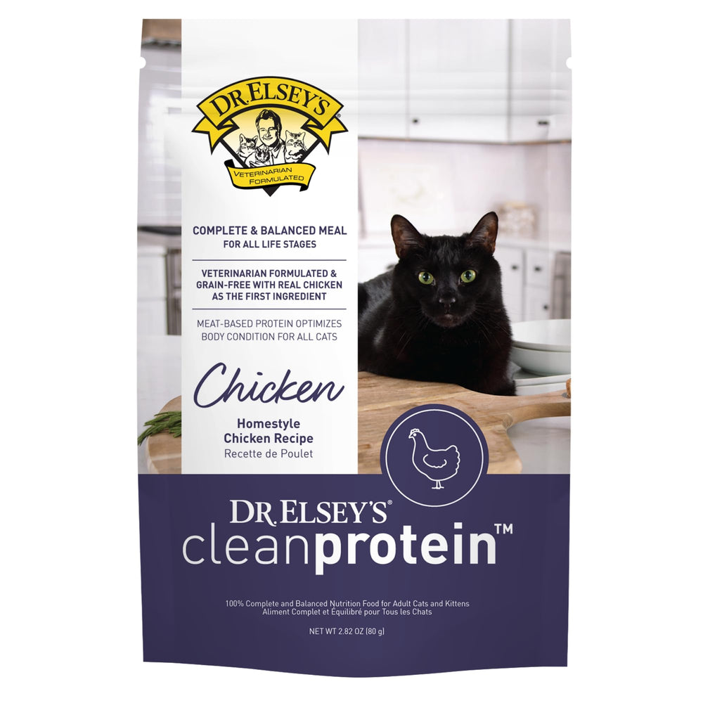 Dr. Elsey's Proteína Limpia Pollo en sobre casero para gatos activos.