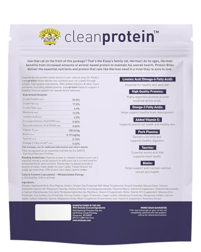 Dr. Elsey's CleanProtein bocaditos pollo, ingredientes de alta calidad para una nutrición equilibrada.
