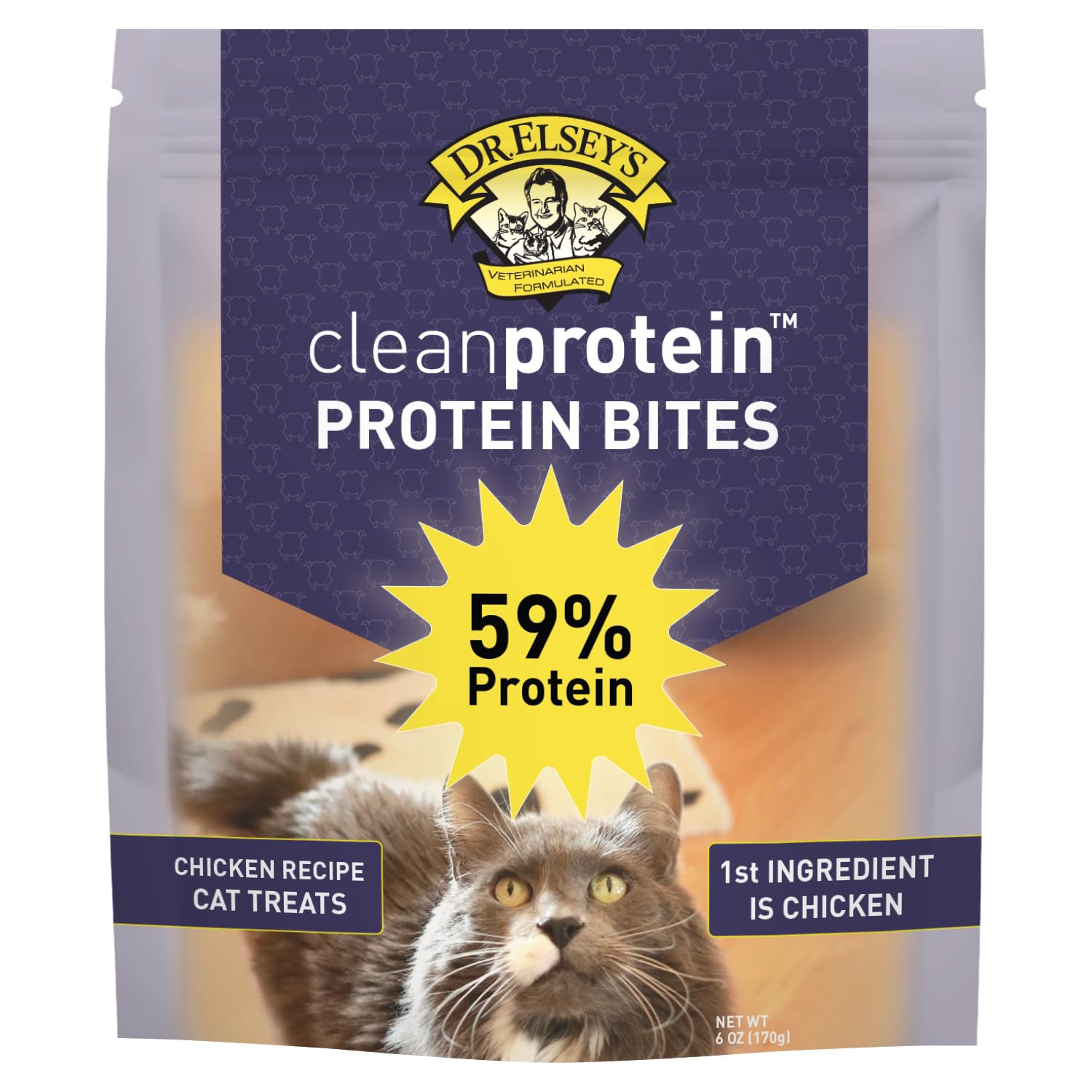Dr. Elsey's CleanProtein bocaditos pollo, presentación de 6 onzas, recompensa conveniente para gatos.