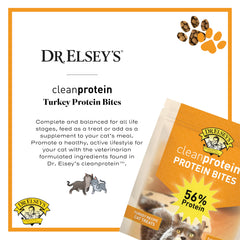 Dr. Elsey's cleanprotein Bocados de pavo, envase abierto, sin subproductos visibles.
