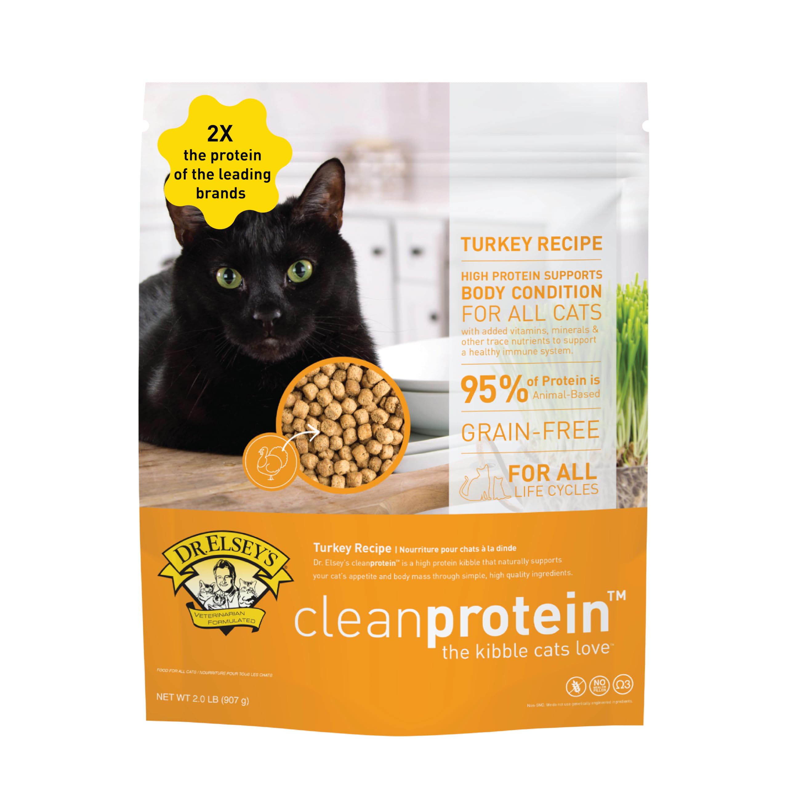 Dr. Elsey's Cleanprotein Pavo croquetas visibles en empaque para frescura.