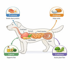Dr. Goodpet: polvo digestivo espolvoreado sobre la comida para perros.