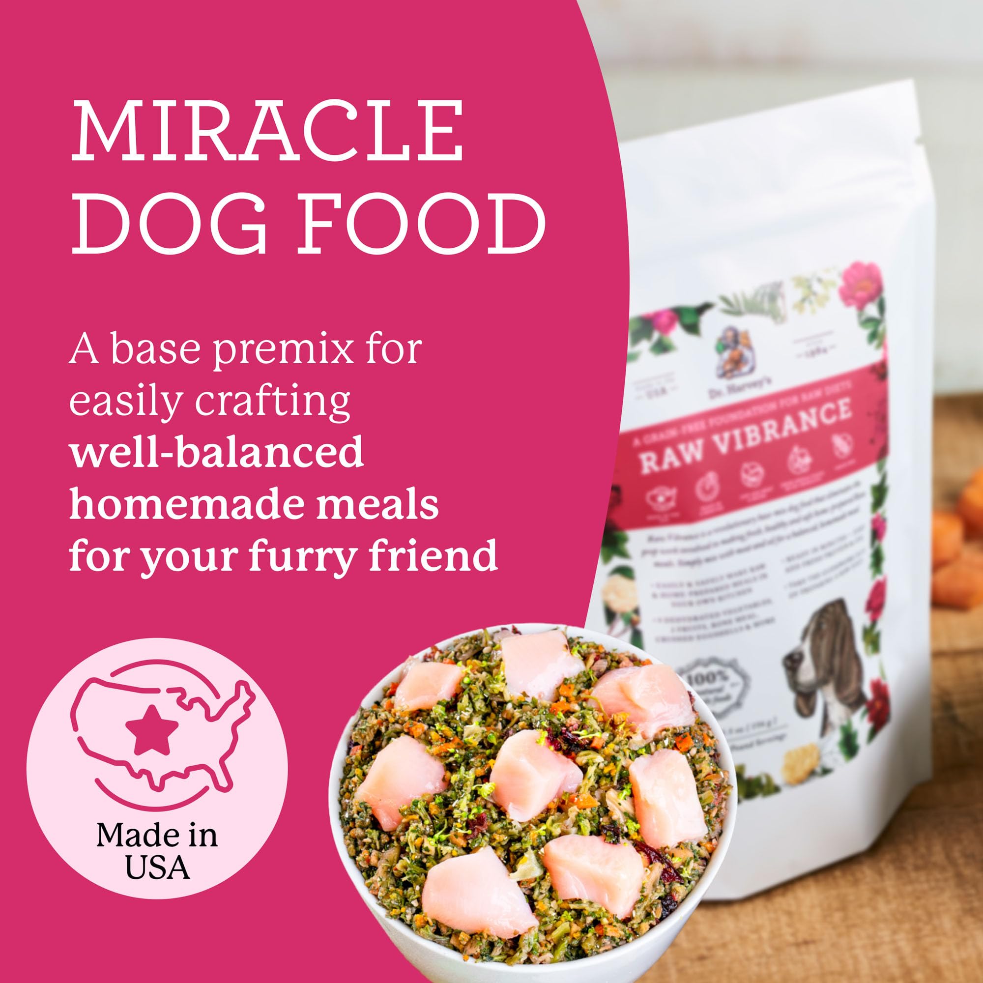 Dr. Harvey's Raw Vibrance, base sin granos para alimentación flexible.