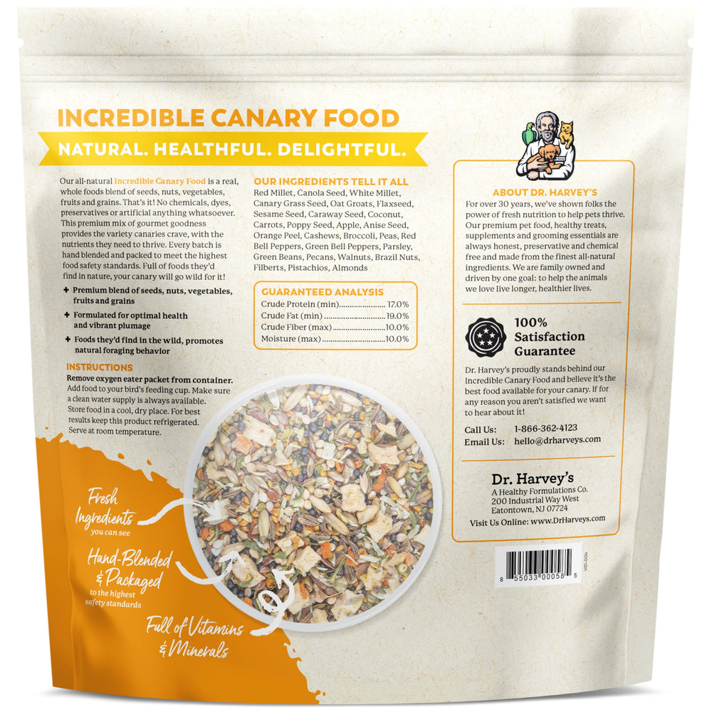 Dr. Harvey's canario: sin químicos ni colorantes, apoyo natural para su bienestar.