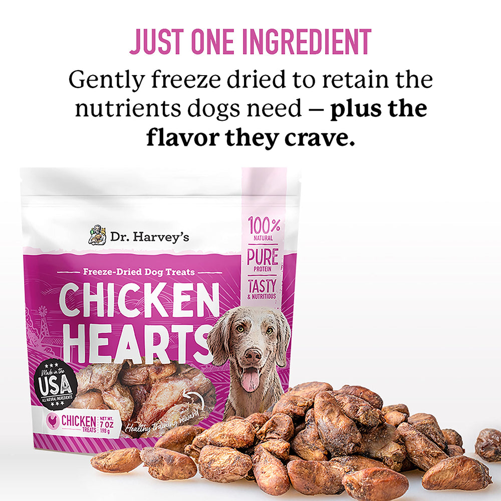 Dr. Harvey's ingrediente único: corazones de pollo deshidratados sin aditivos.