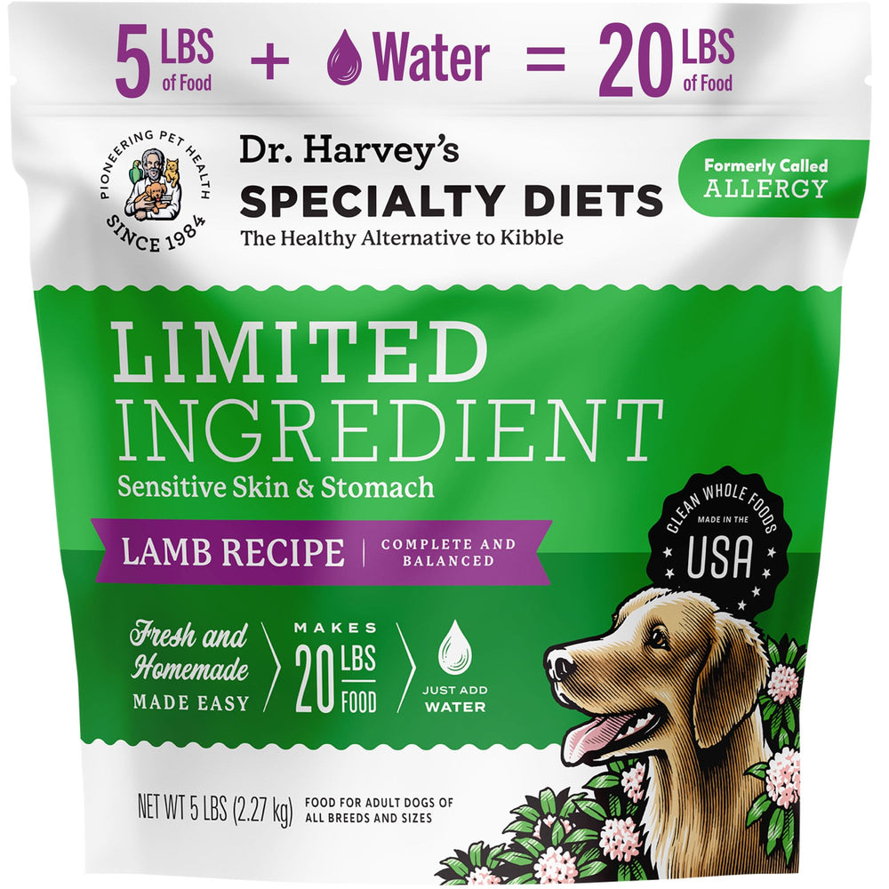 Dr. Harvey's dieta de ingredientes limitados con cordero para perros sensibles.