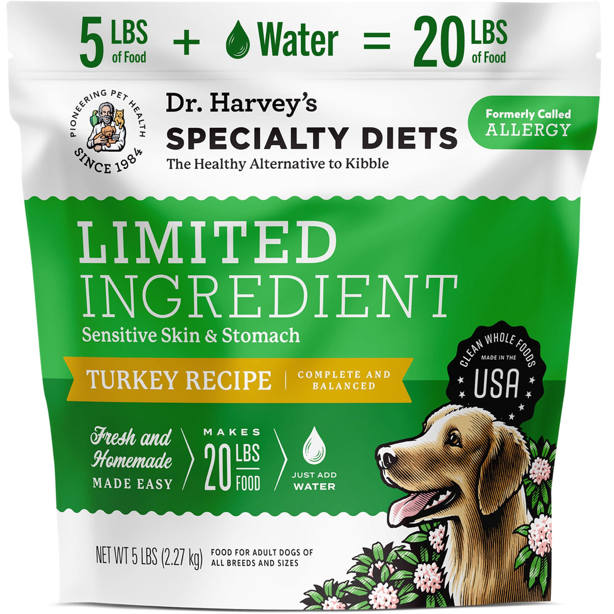 Dr. Harvey's dieta limitada con pavo en bolsa de 5 libras para estómago sensible y piel sana