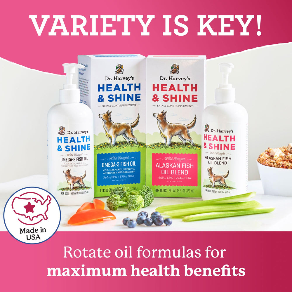 Dr. Harvey's Health & Shine: soporte para articulaciones con omega-3 para perros.