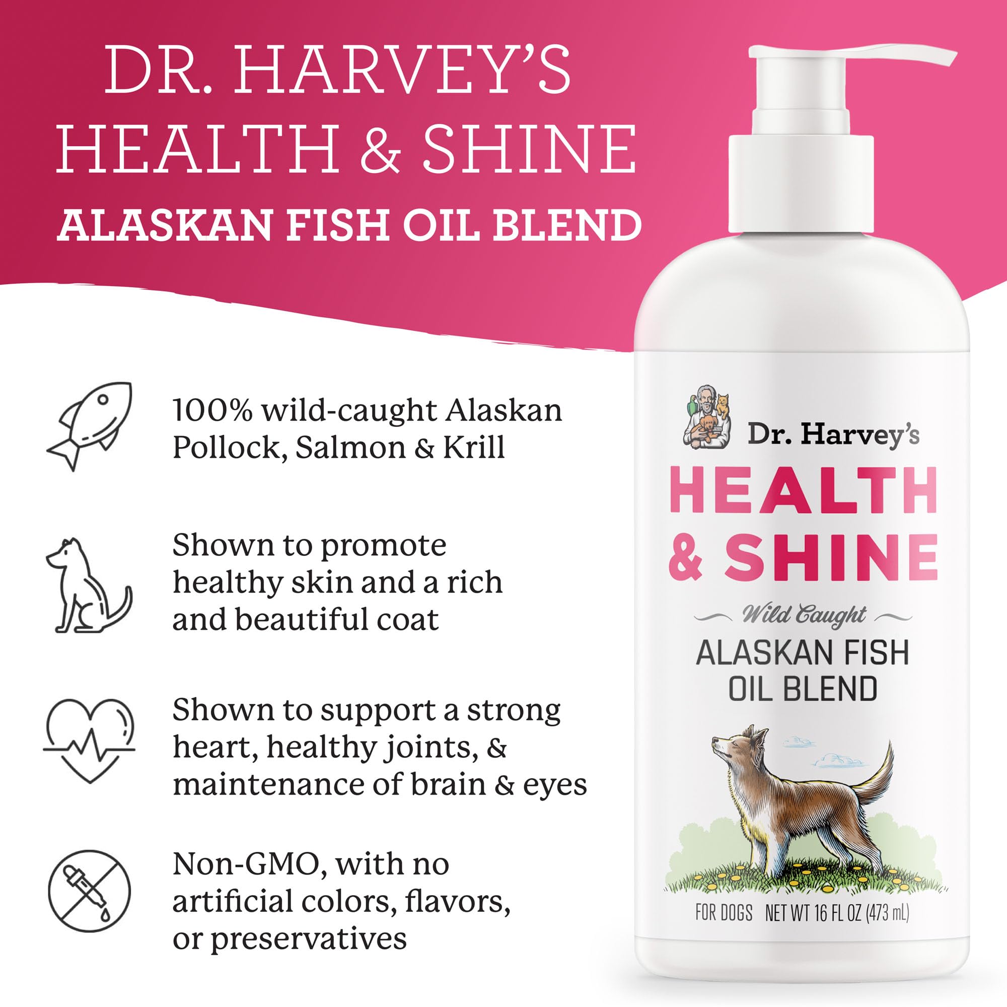Dr. Harvey's Health & Shine: pelaje brillante en perros gracias al aceite de Alaska.