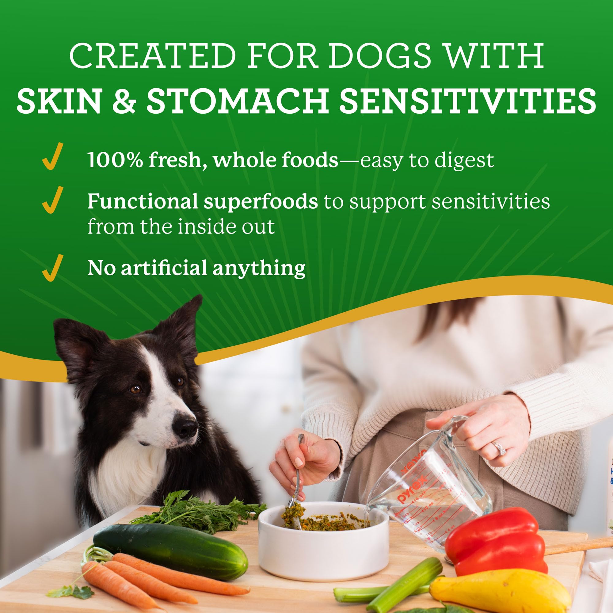 Dr. Harvey's ingredientes enteros rehidratados facilitan digestión para perros.