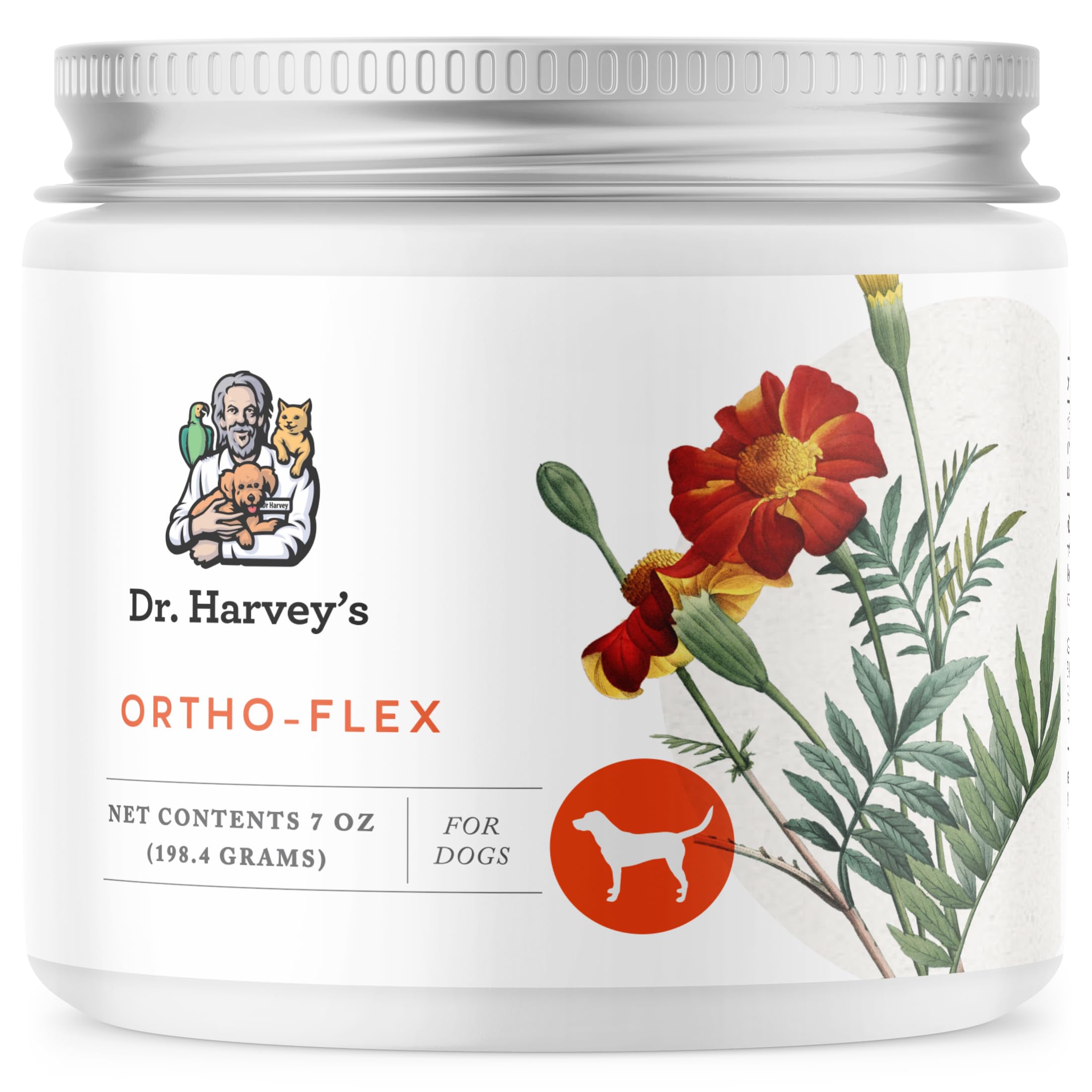 Dr. Harvey's Ortho-Flex envase; suplemento natural para caderas y articulaciones de perros.