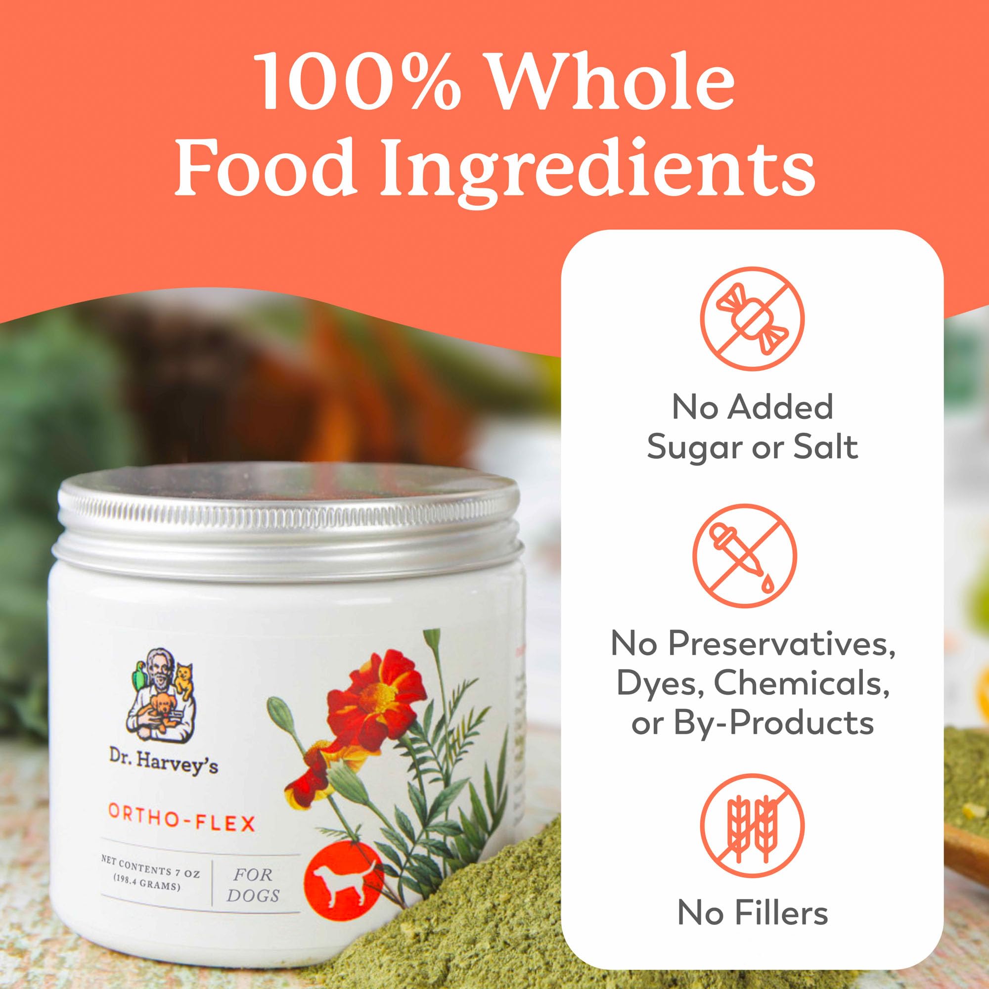 Dr. Harvey's Ortho-Flex mezcla de ingredientes naturales para bienestar articular.