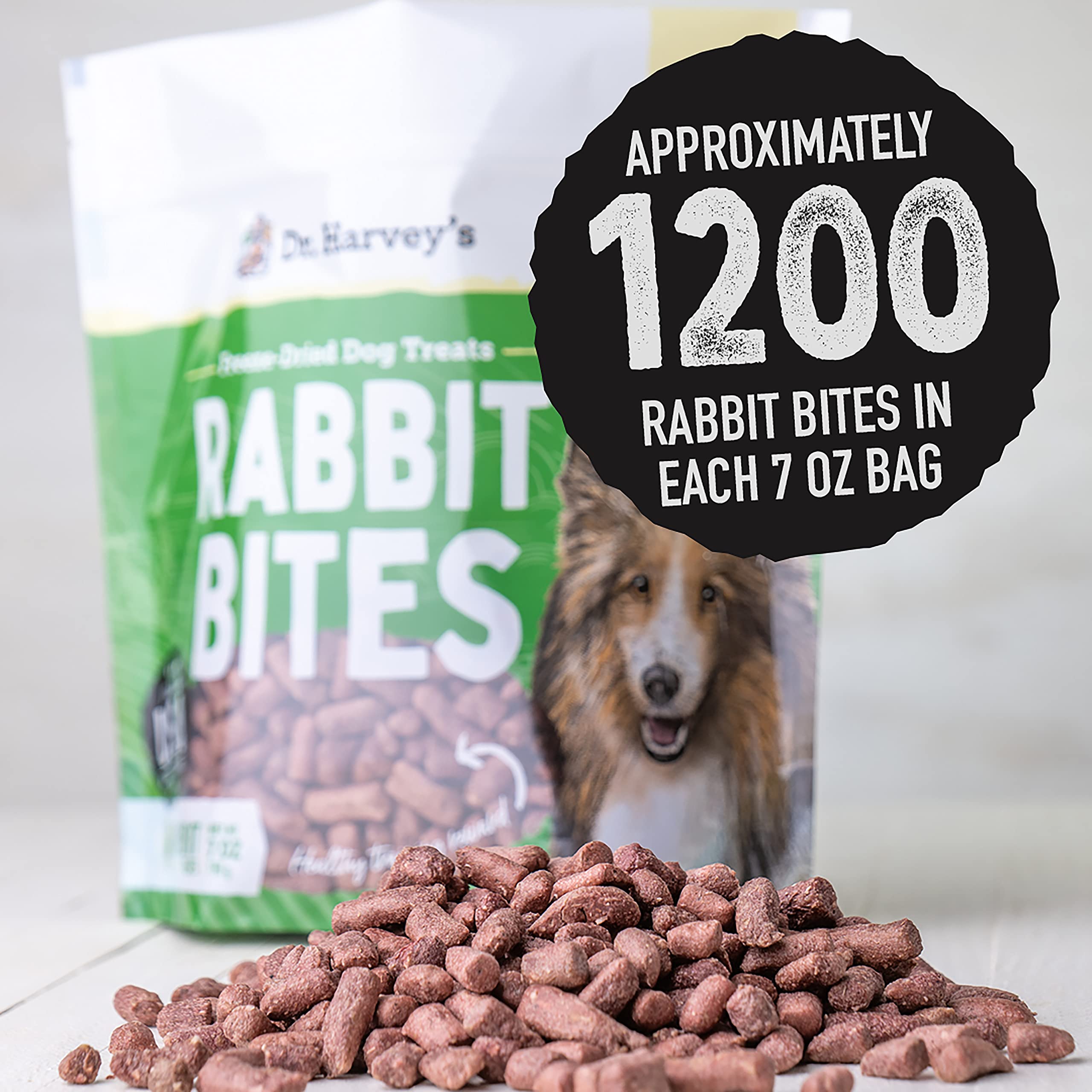 Dr. Harvey's Rabbit Bites uso entrenamiento, recompensa natural sin conservantes.
