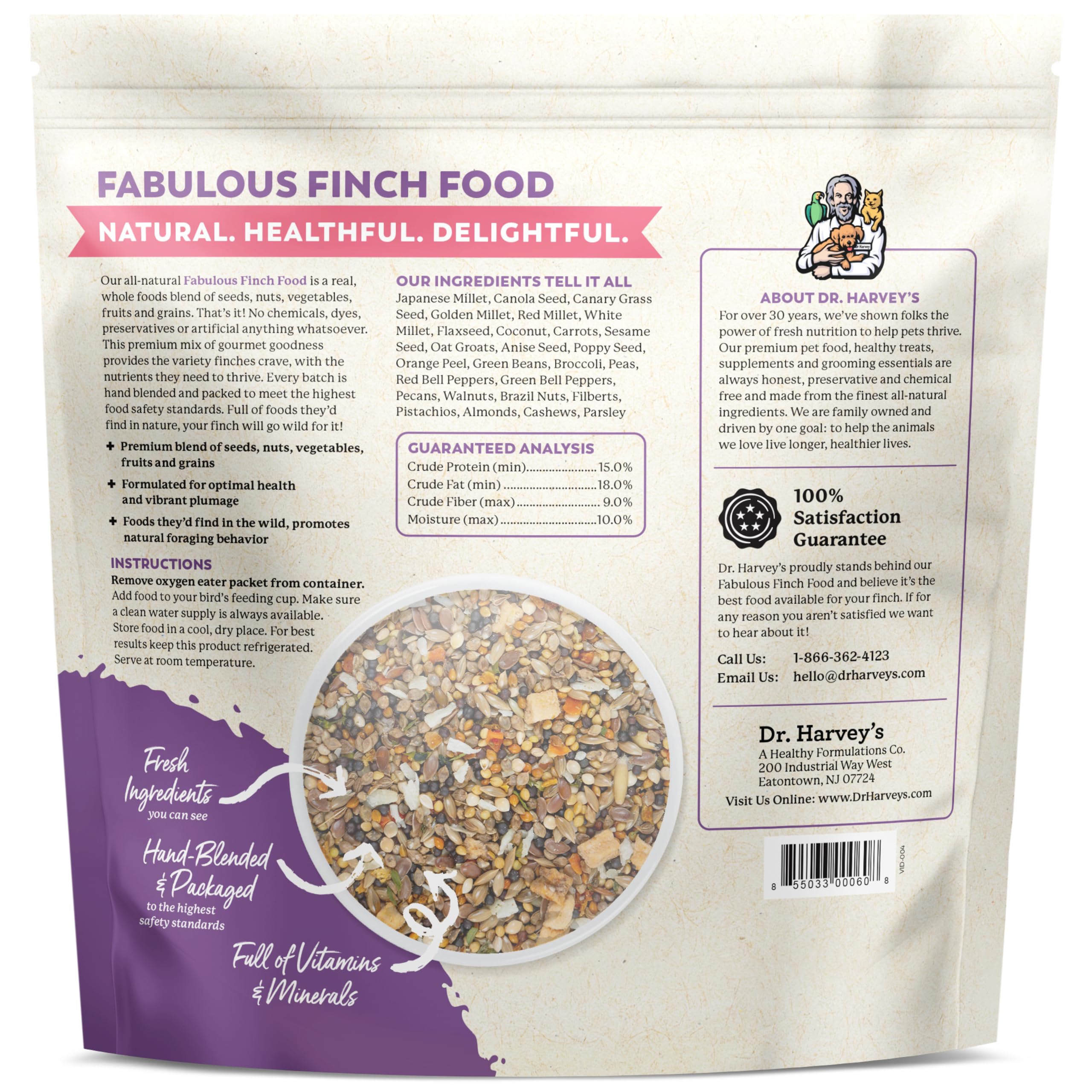 Dr. Harvey's Sin colorantes ni conservantes artificiales: alimento natural para aves.