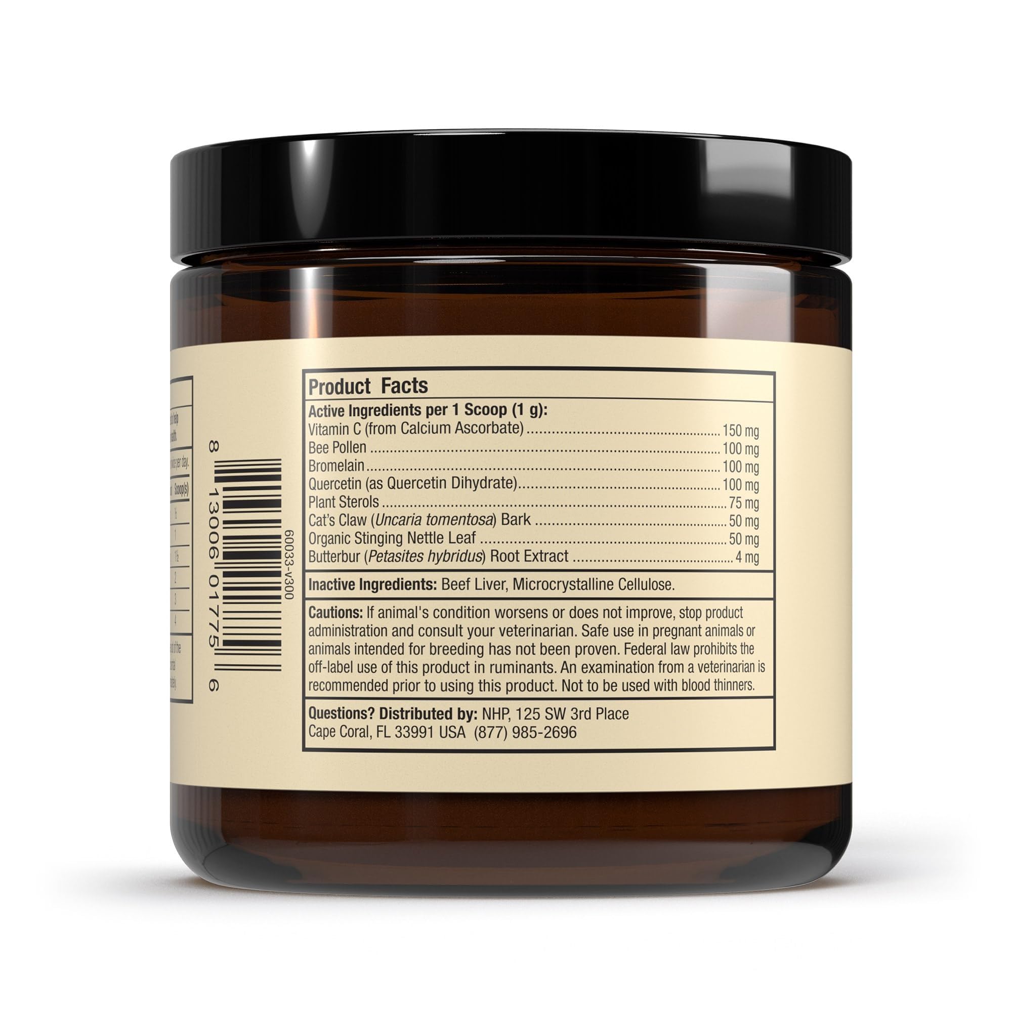Dr Mercola Bark y Whiskers: etiqueta clara mostrando ingredientes naturales.