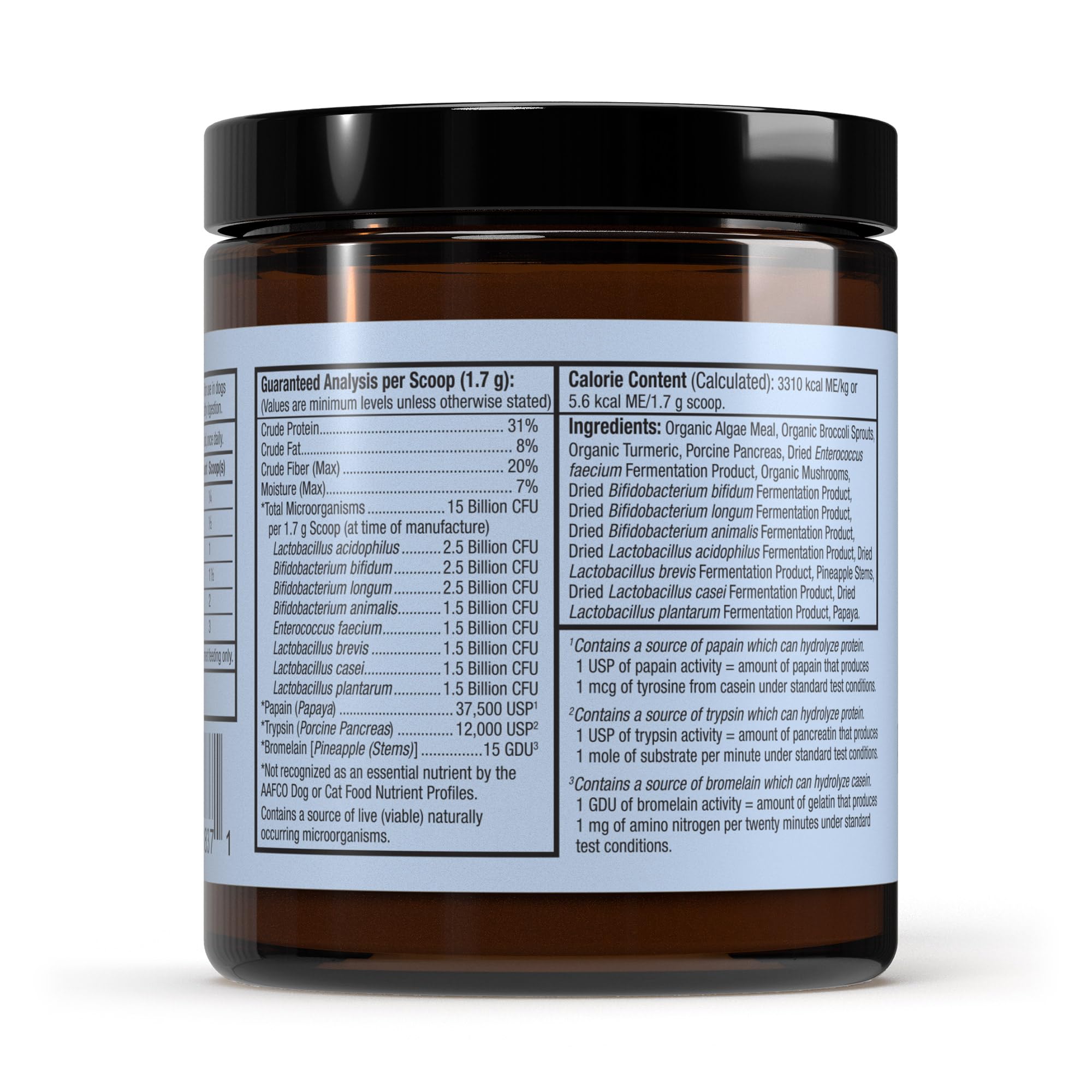 Dr. Mercola Bark & Whiskers Probióticos y Enzimas: etiqueta clara que facilita identificar ingredientes clave