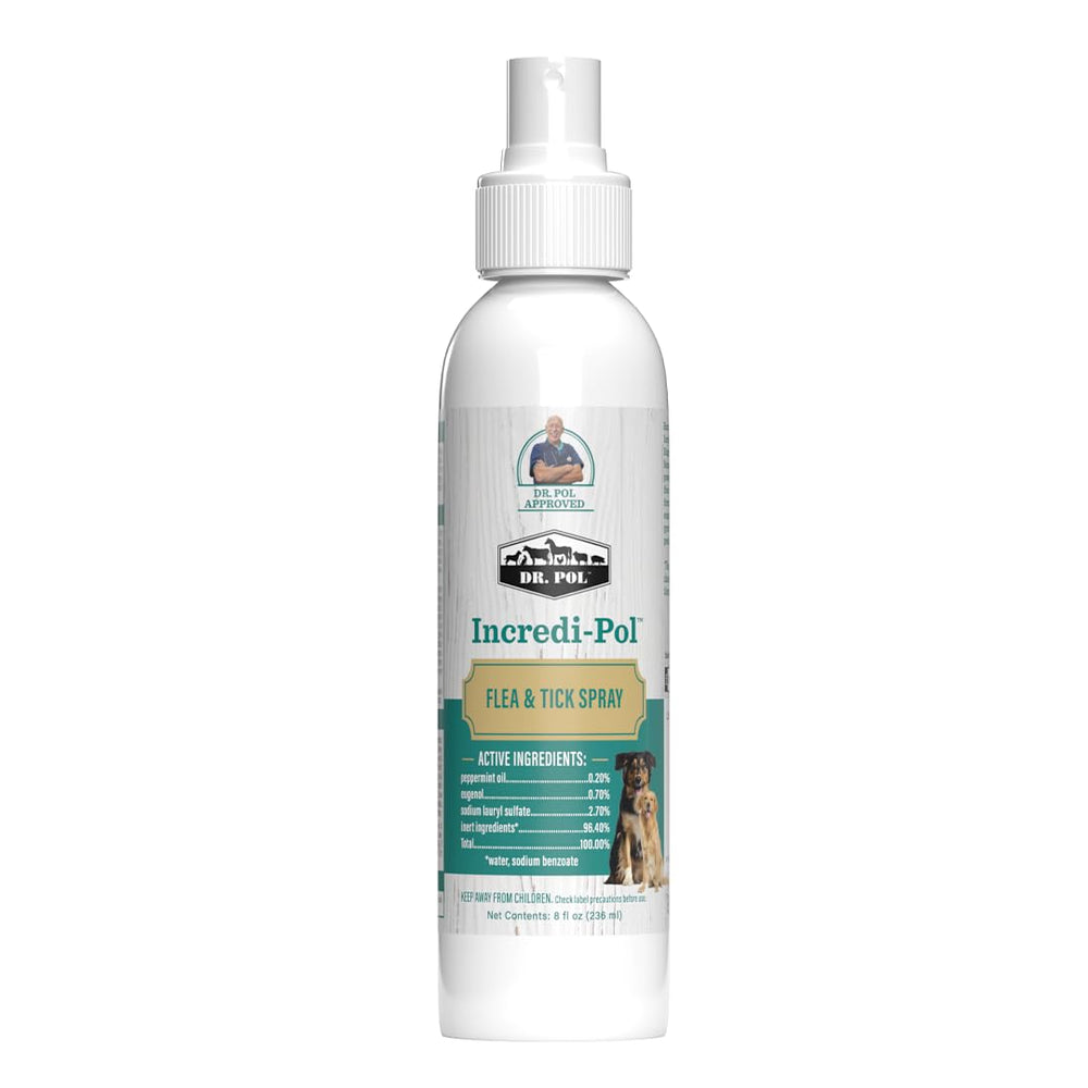 Dr. Pol Incredi-Pol Spray, botella frontal para control rápido de pulgas y garrapatas