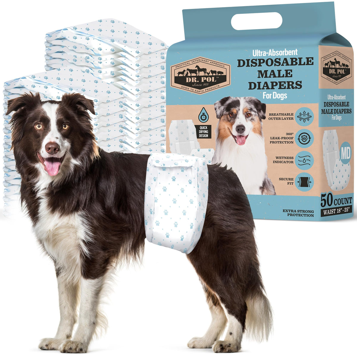 Dr. Pol panales para perros machos con indicador de humedad para cambios puntuales.