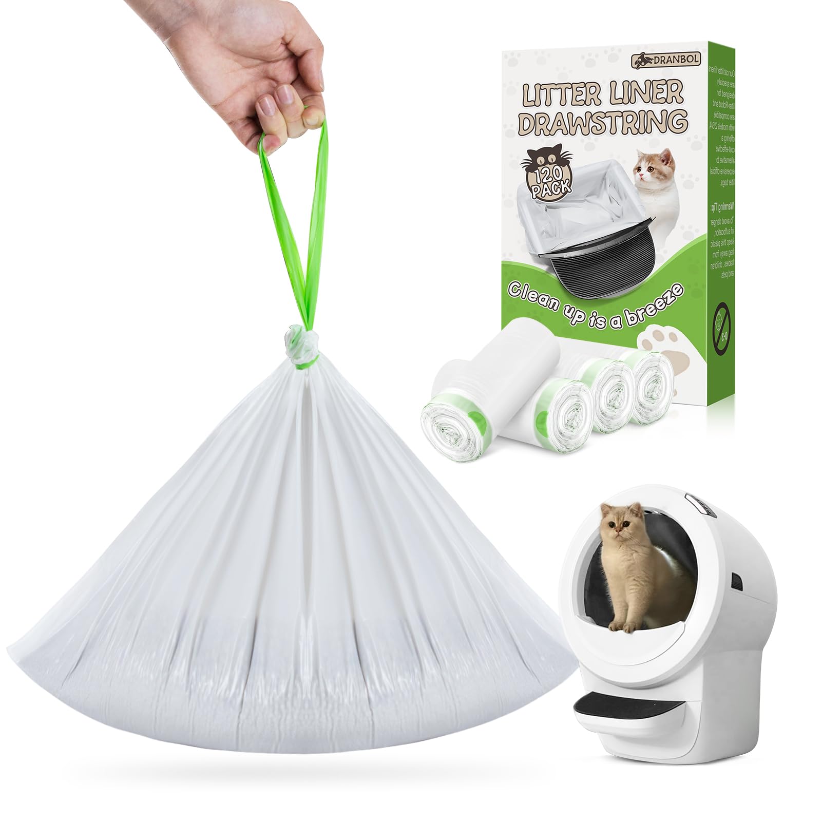 Dranbol bolsas para arenero de 120 unidades, lista para cambios limpios y rápidos.