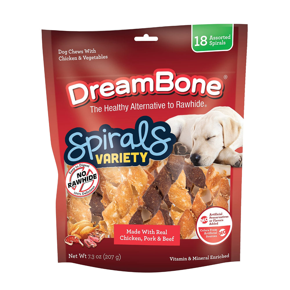 DreamBone Espirales Variedad Pack: snack sabroso sin cuero crudo para perros.