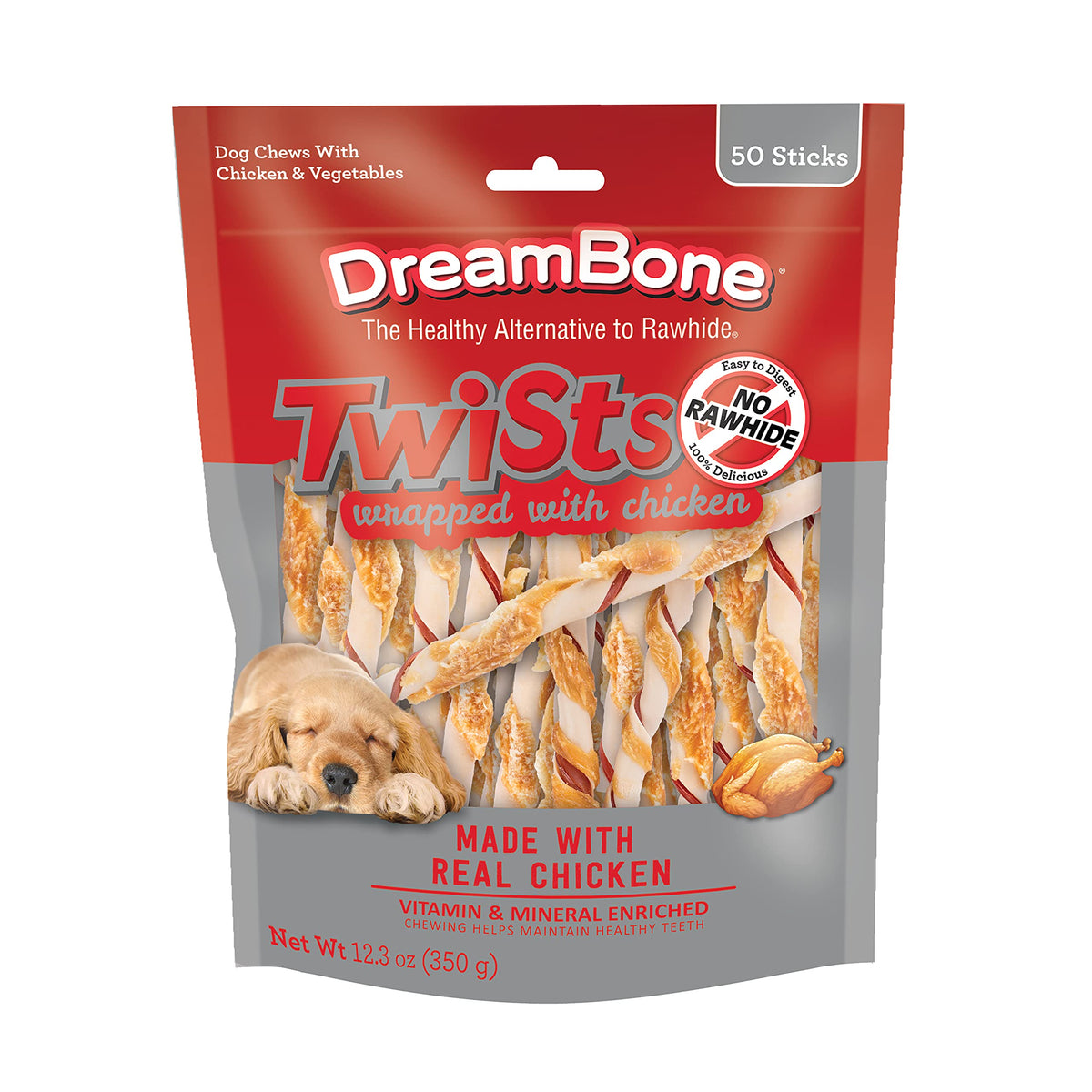 DreamBone palitos espiral envueltos con pollo, snack para perros sin cuero crudo