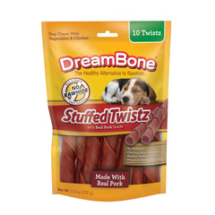 DreamBone Stuffed Twistz diez unidades sin piel cruda para dientes sanos.