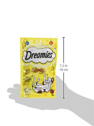 Dreamies queso-gato-premio: delicia queso que estimula la curiosidad del felino.