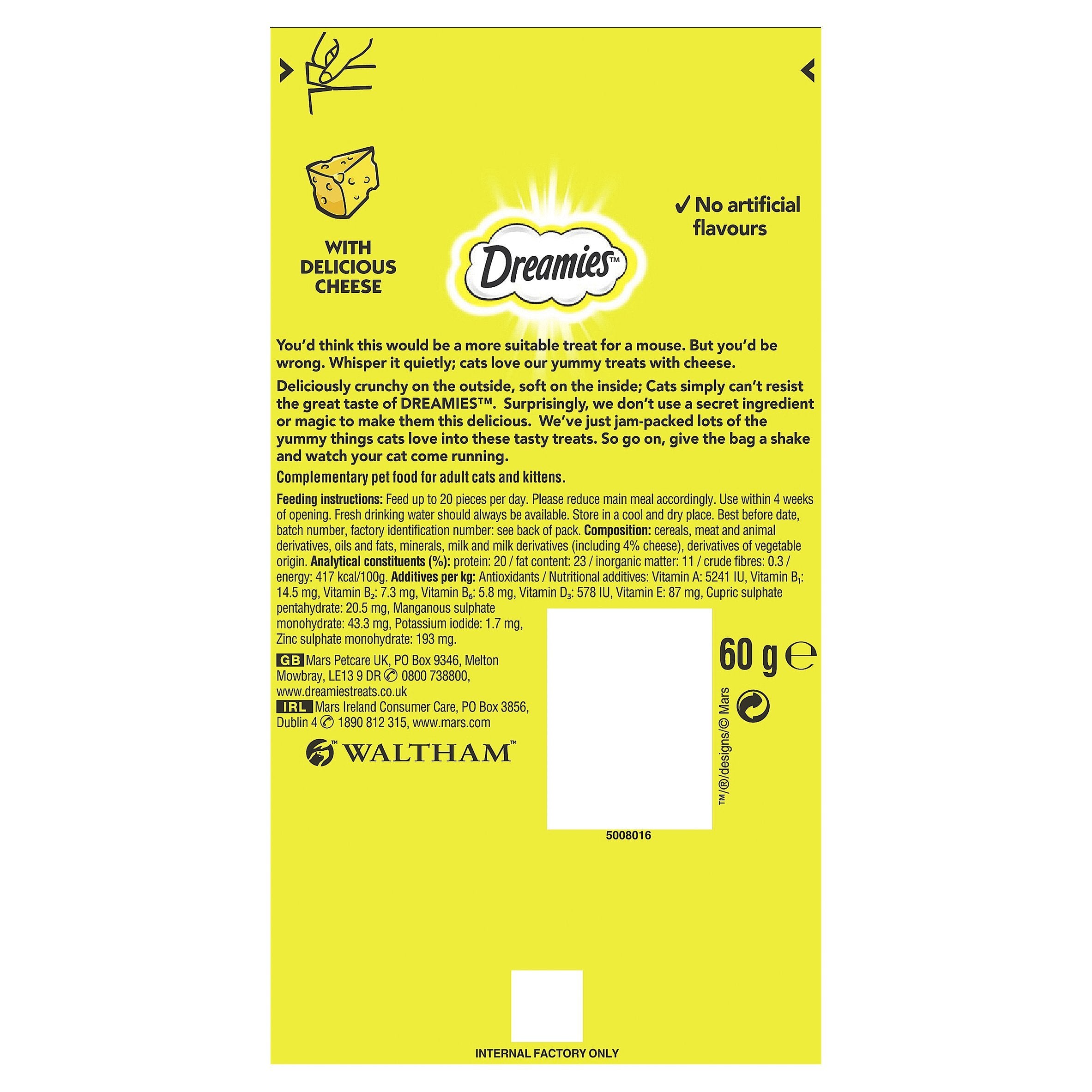 Dreamies queso-gato-premio: opción práctica para llevar y premiar en casa.