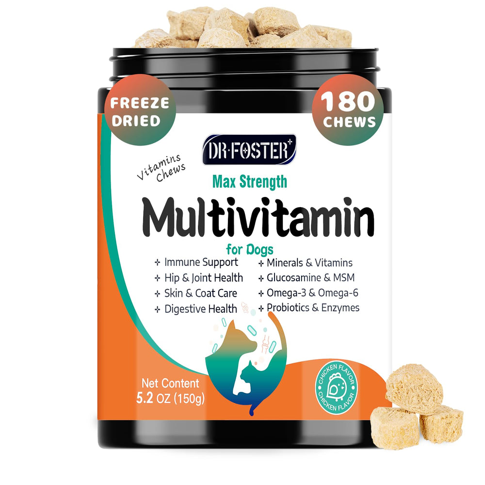 DRFOSTER multivitamínico para perros: 180 bocados para apoyar la salud general.