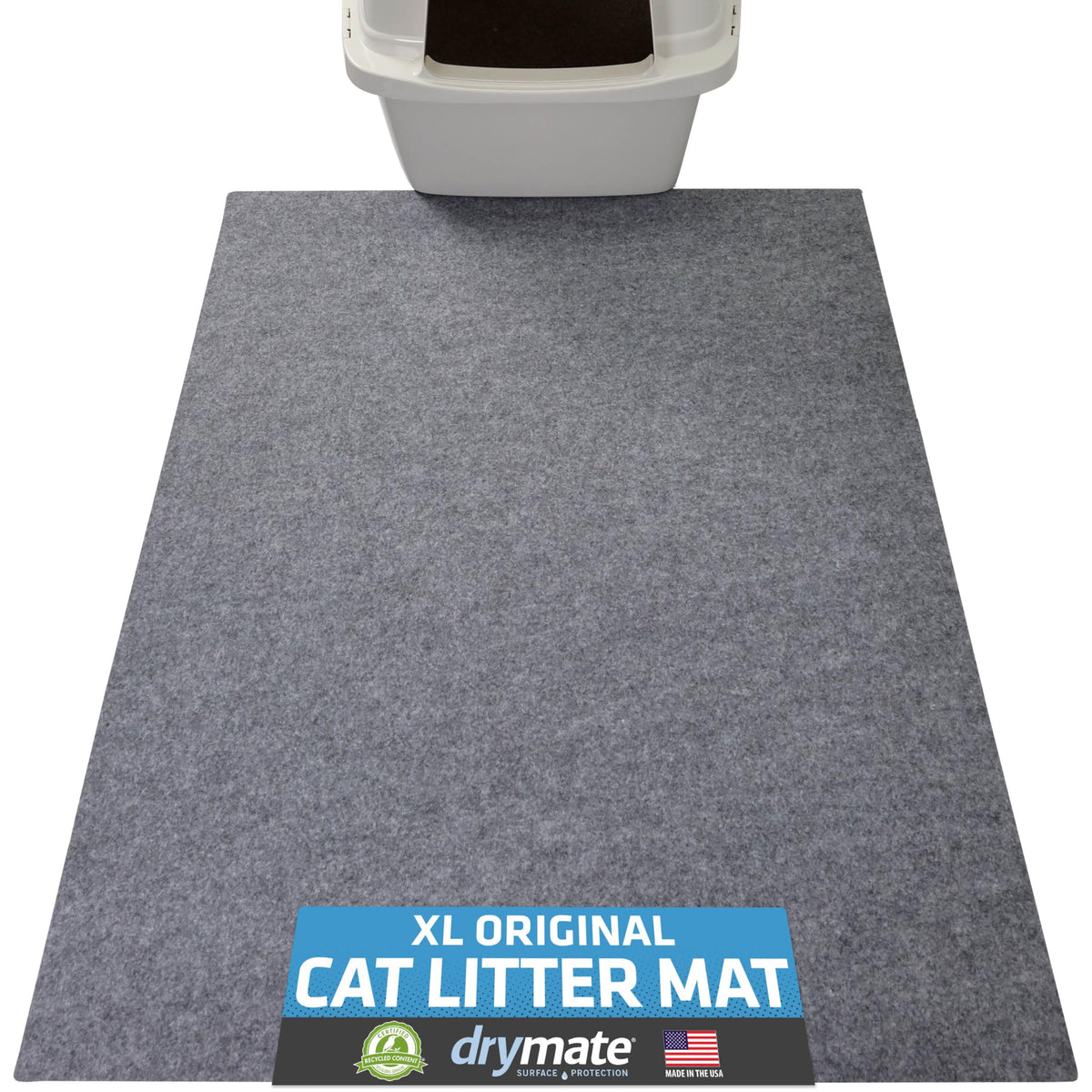 Drymate: alfombrilla para arena de gatos, perspectiva general, recoge arena de patas y protege pisos.
