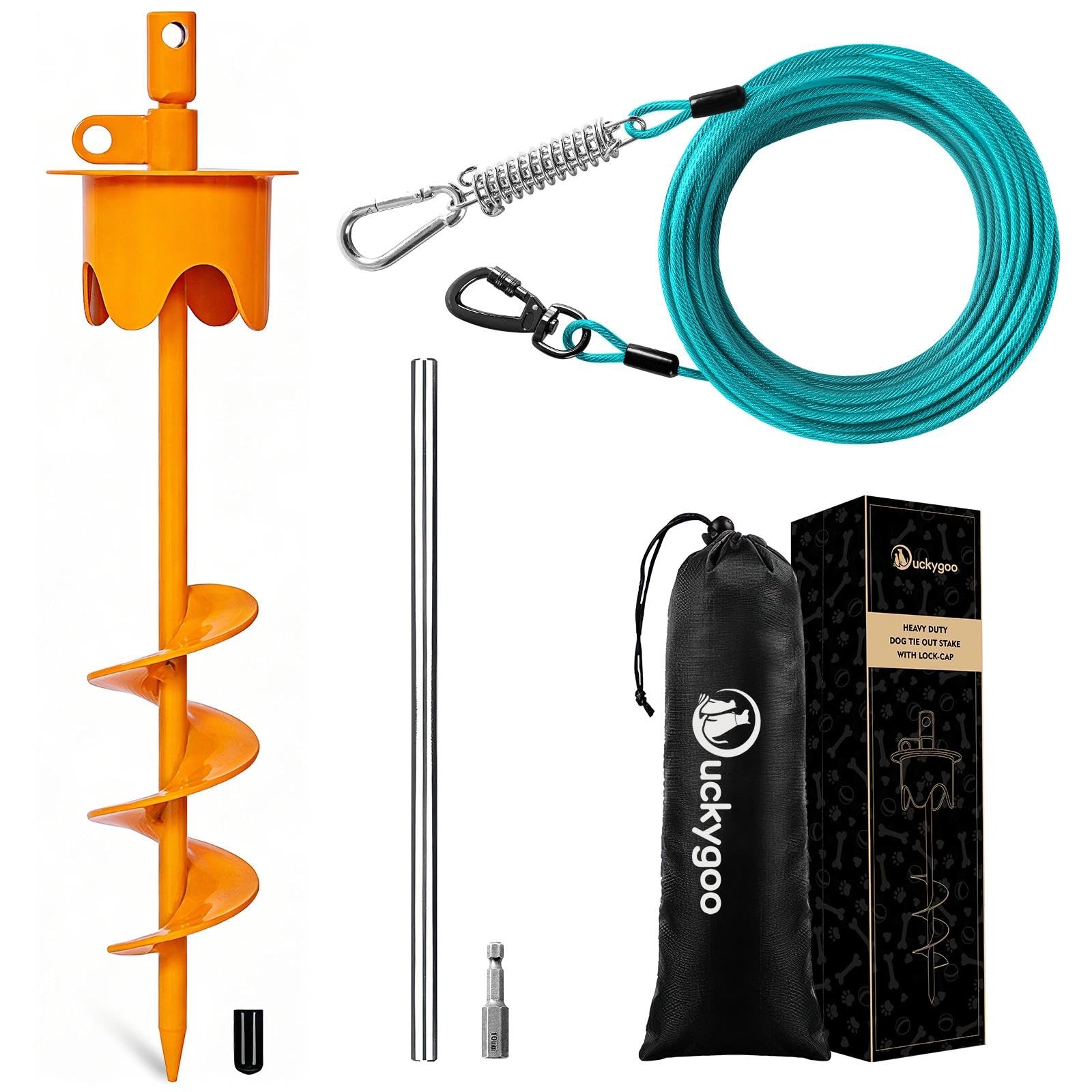 Duckygoo cable para perro resistente con recubrimiento plástico para uso al aire libre y duradero.