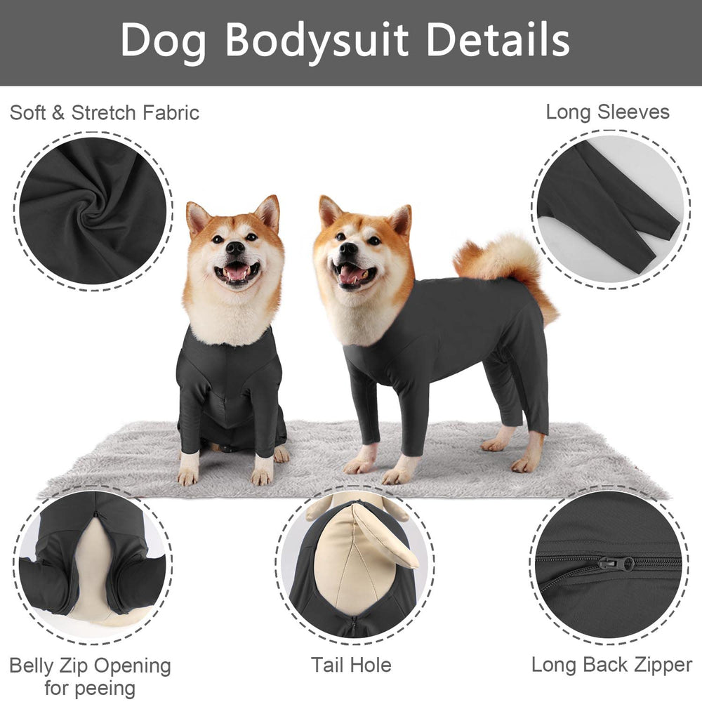 Traje canino Due Felice con cierre barriga-cola facilita salidas sin quitarse.