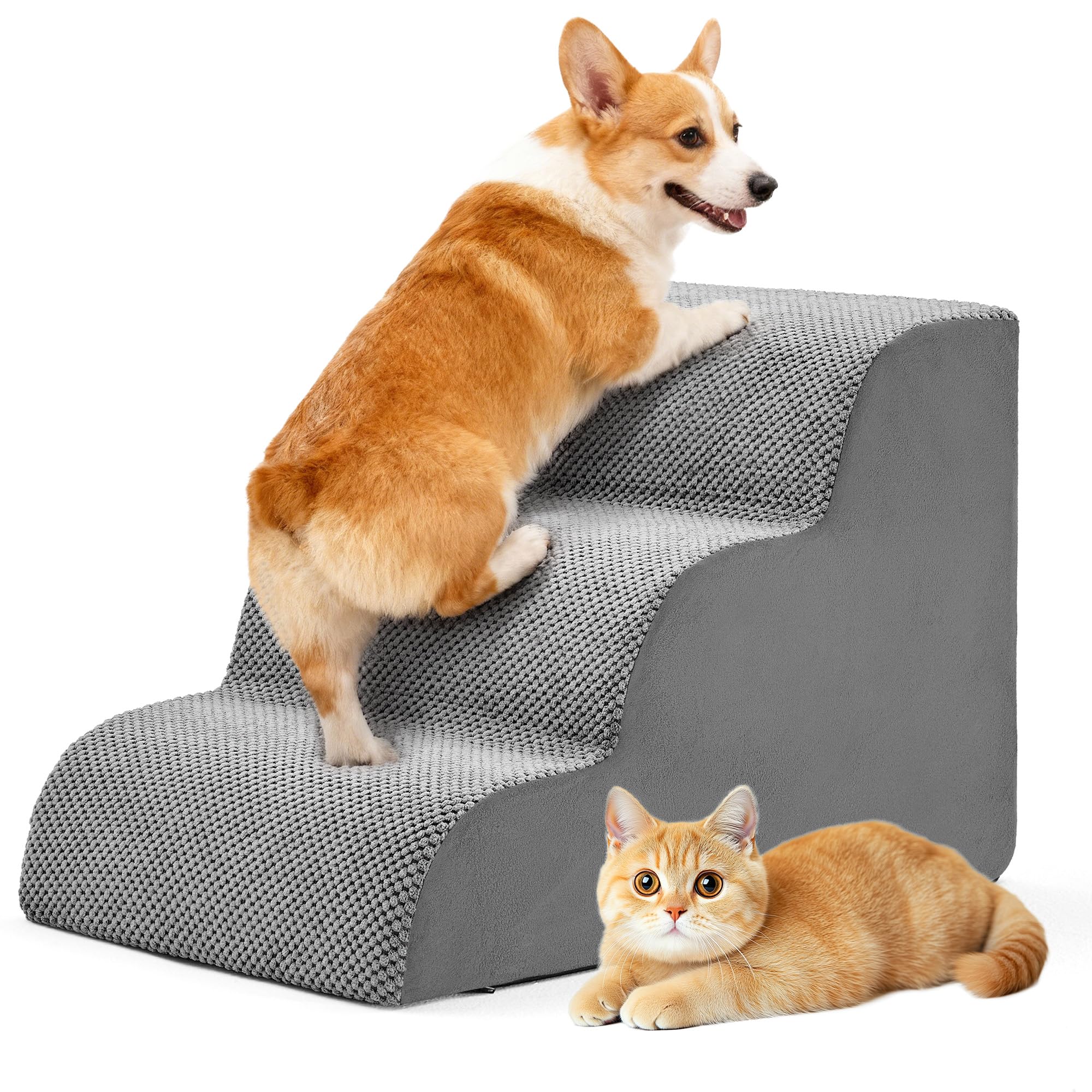 DUMOS escalera para perros de 3 pasos curvo, subida suave para mascotas pequeñas.