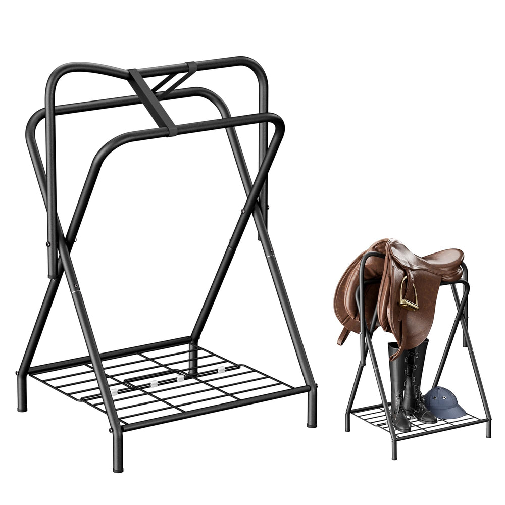 Dunatou silla plegable con estante inferior para organizar accesorios de montar.