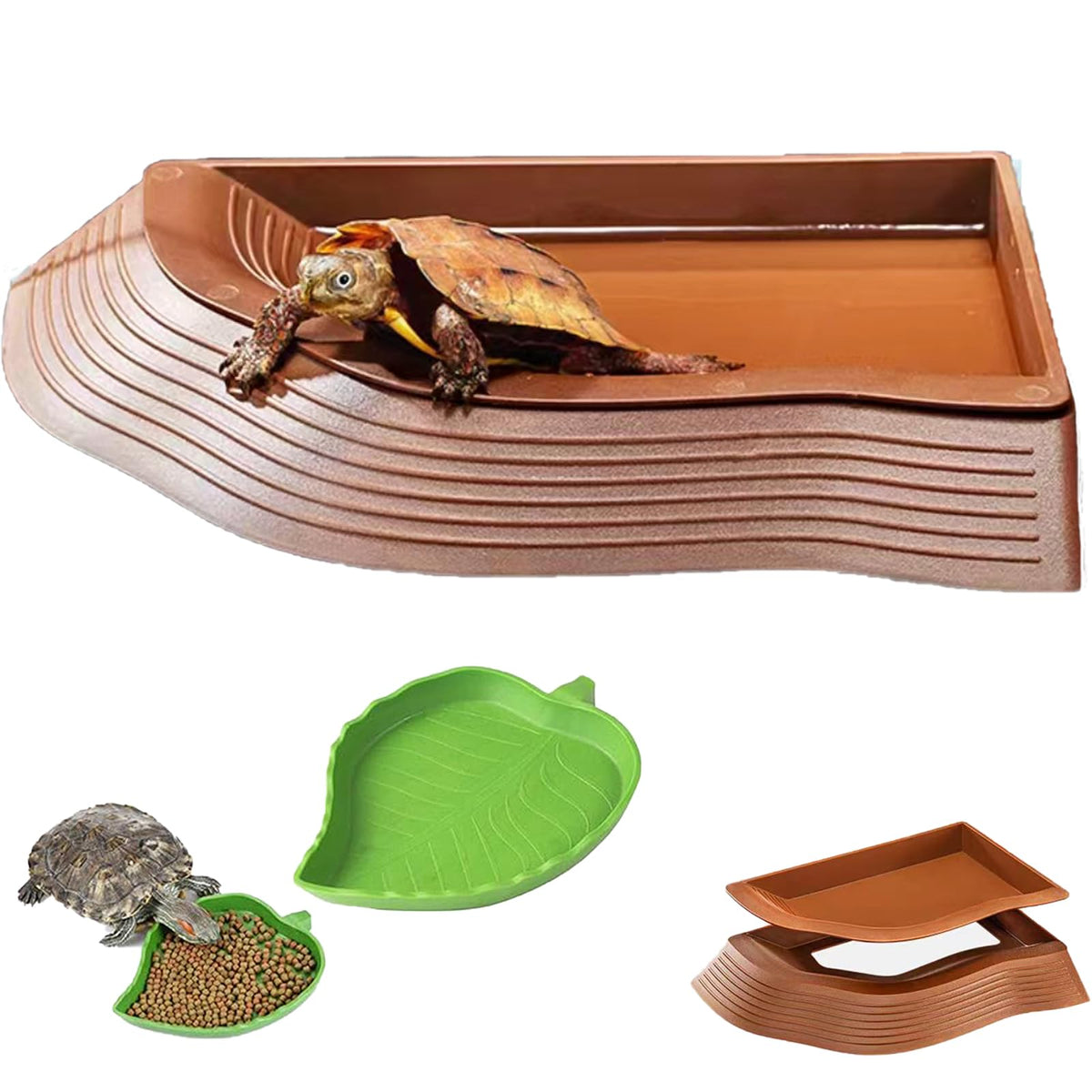 DUOYUZHIYU tortuga vaso de agua con rampa facilita el acceso para beber.