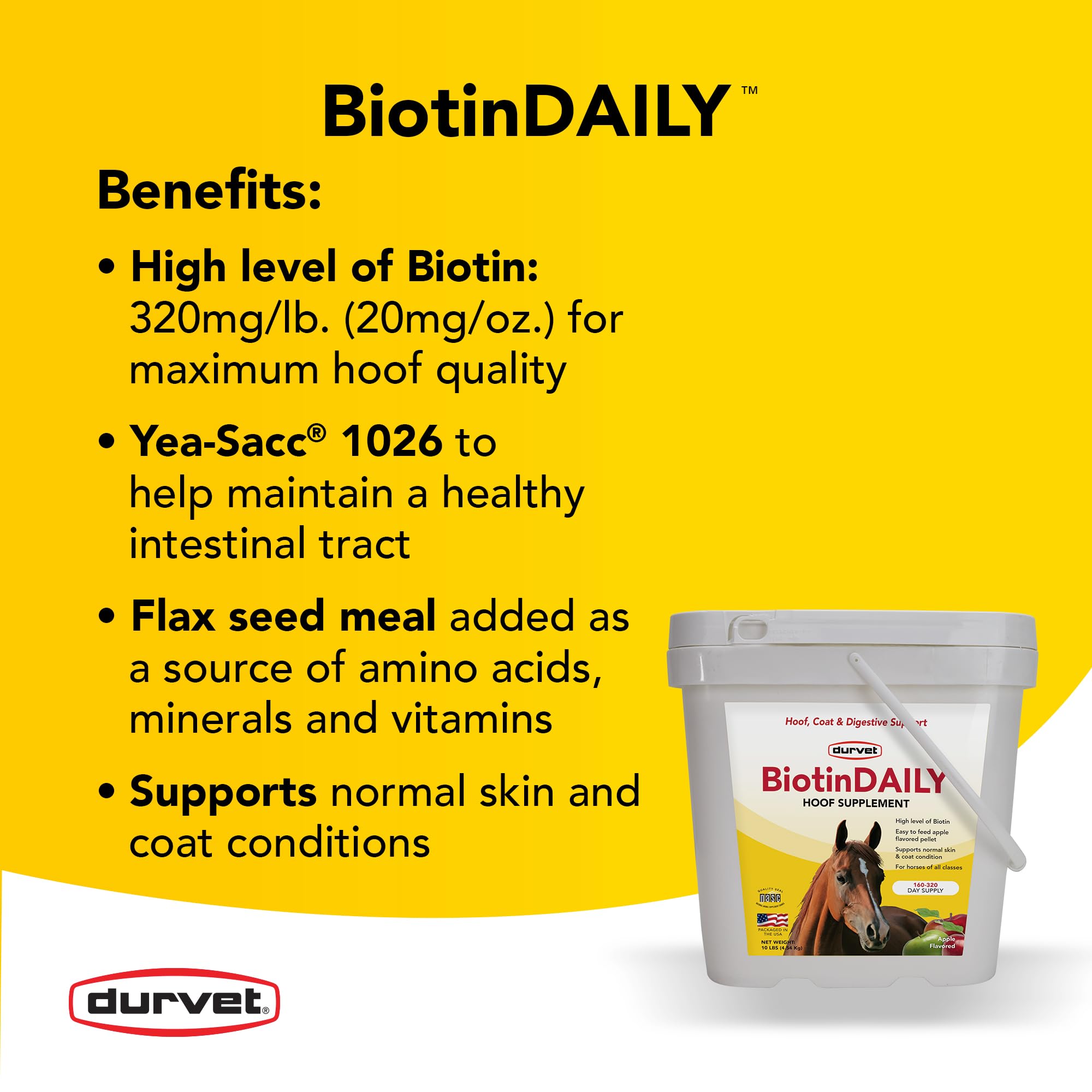 Durvet BIOTIN Daily 10#: envase del producto listo para almacenamiento.