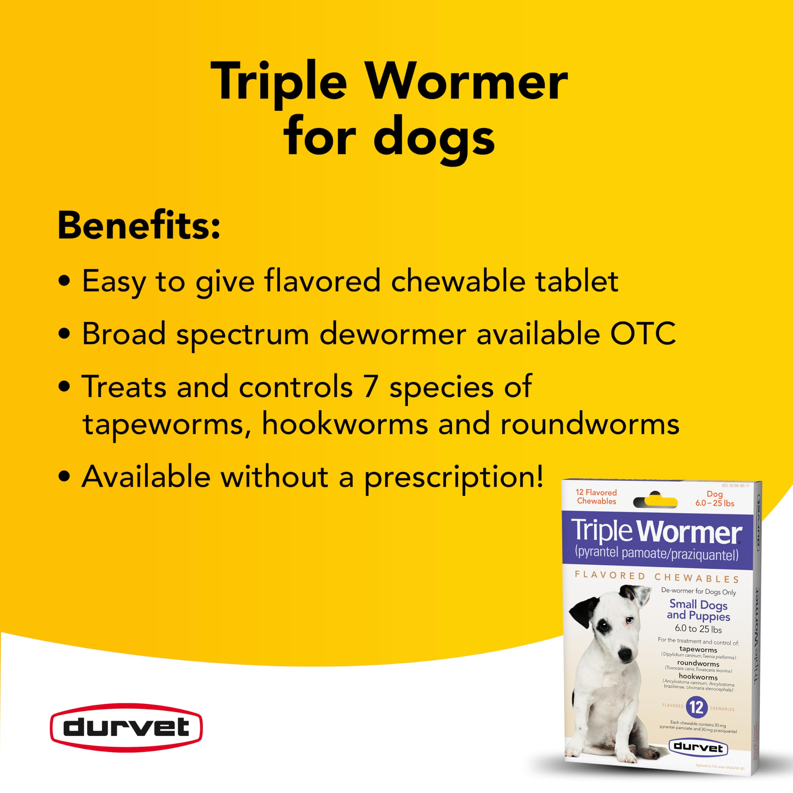 Durvet Desparasitante Triple para cachorros: tabletas masticables fáciles de usar.